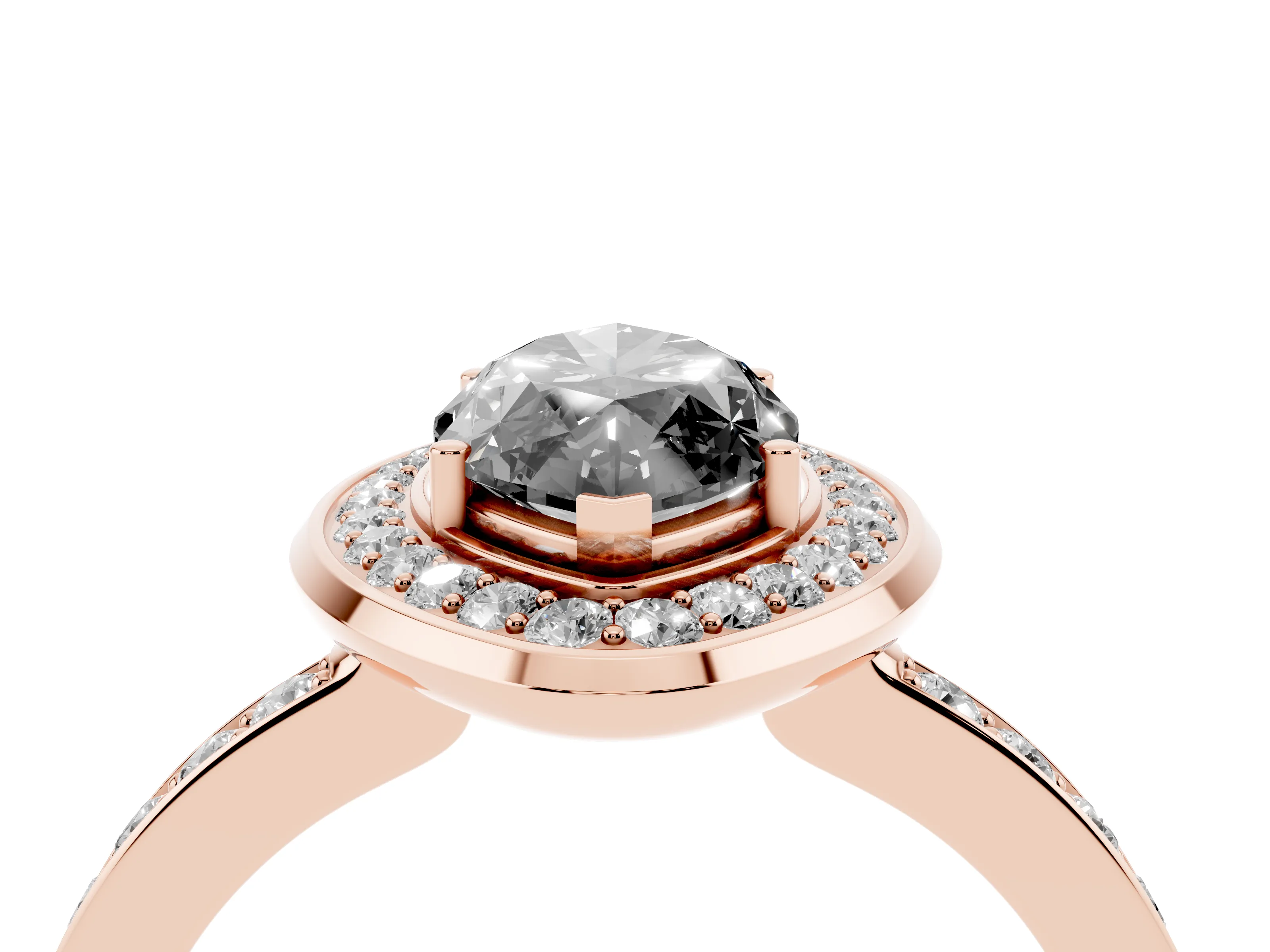 Fancy Black Marquise Cut Diamond Halo Ring Set in Rose gold with Bezel Frame and Pavé Band
