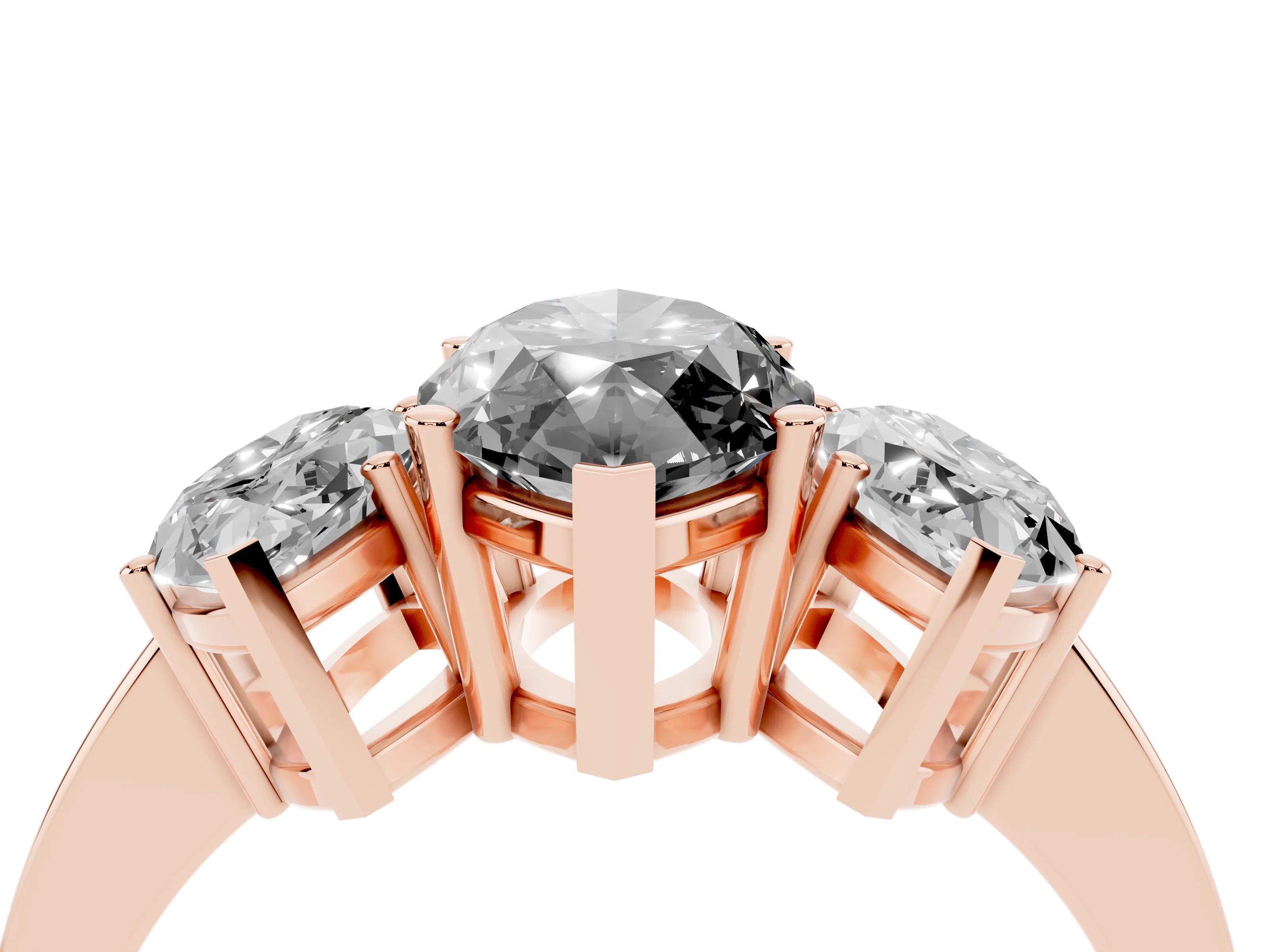 Fancy Black Marquise Cut Diamond Three-Stone Engagement Ring Set in Rose gold with Flat Band