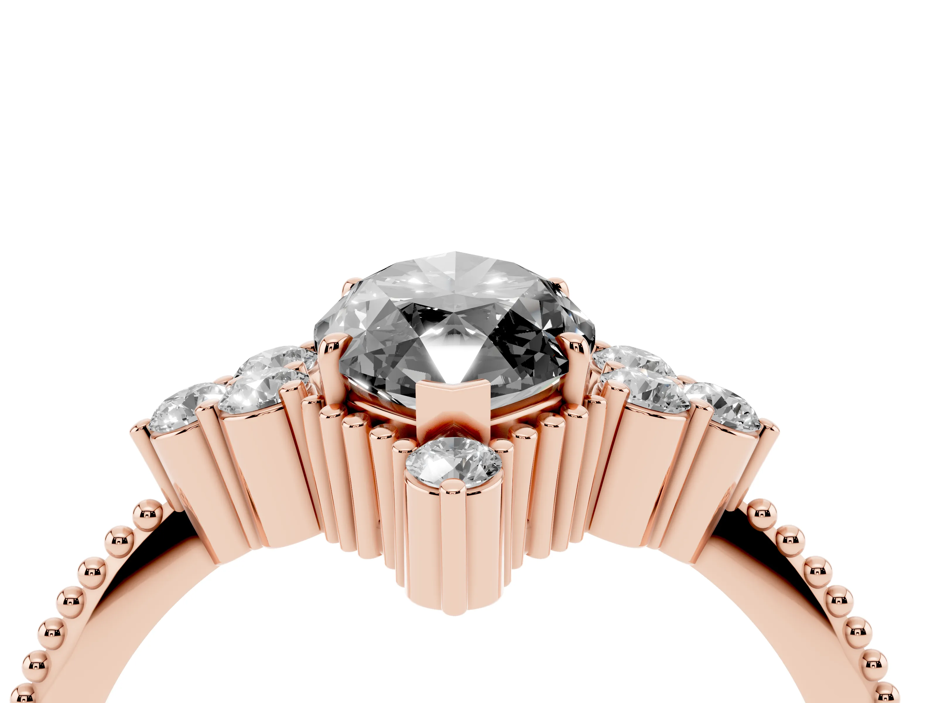 Fancy Black Marquise Cut Diamond Cluster Ring Set in Rose gold with Beaded Band