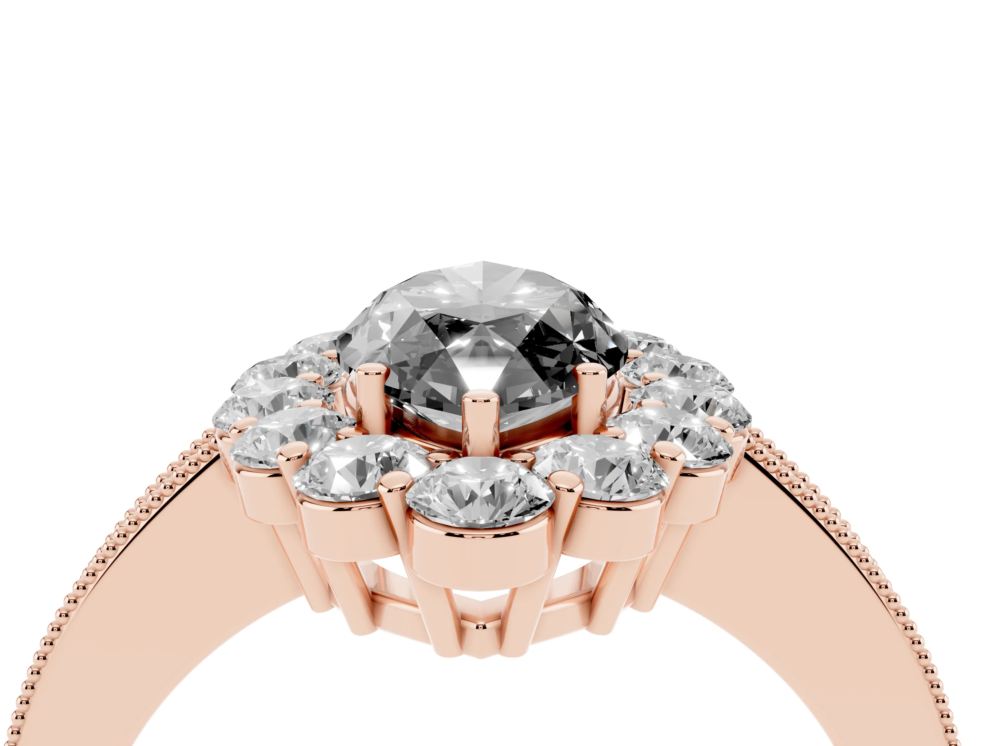 Fancy Black Marquise Cut Diamond Halo Pavé Engagement Ring Set in Rose gold with Milgrain Detailing