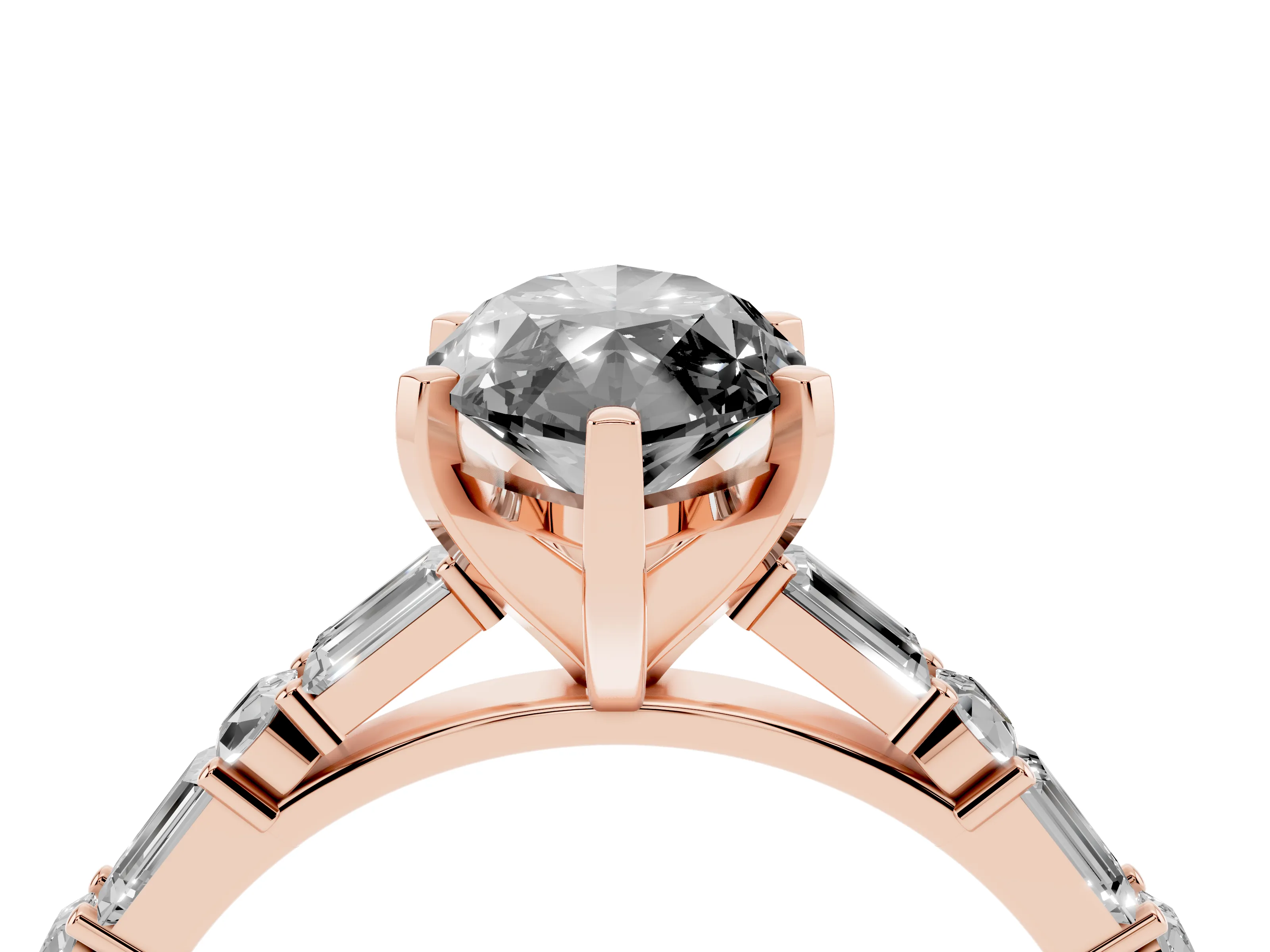 Fancy Black Marquise Cut Diamond Solitaire Set in Rose gold with Side Baguettes and Channel Set Band