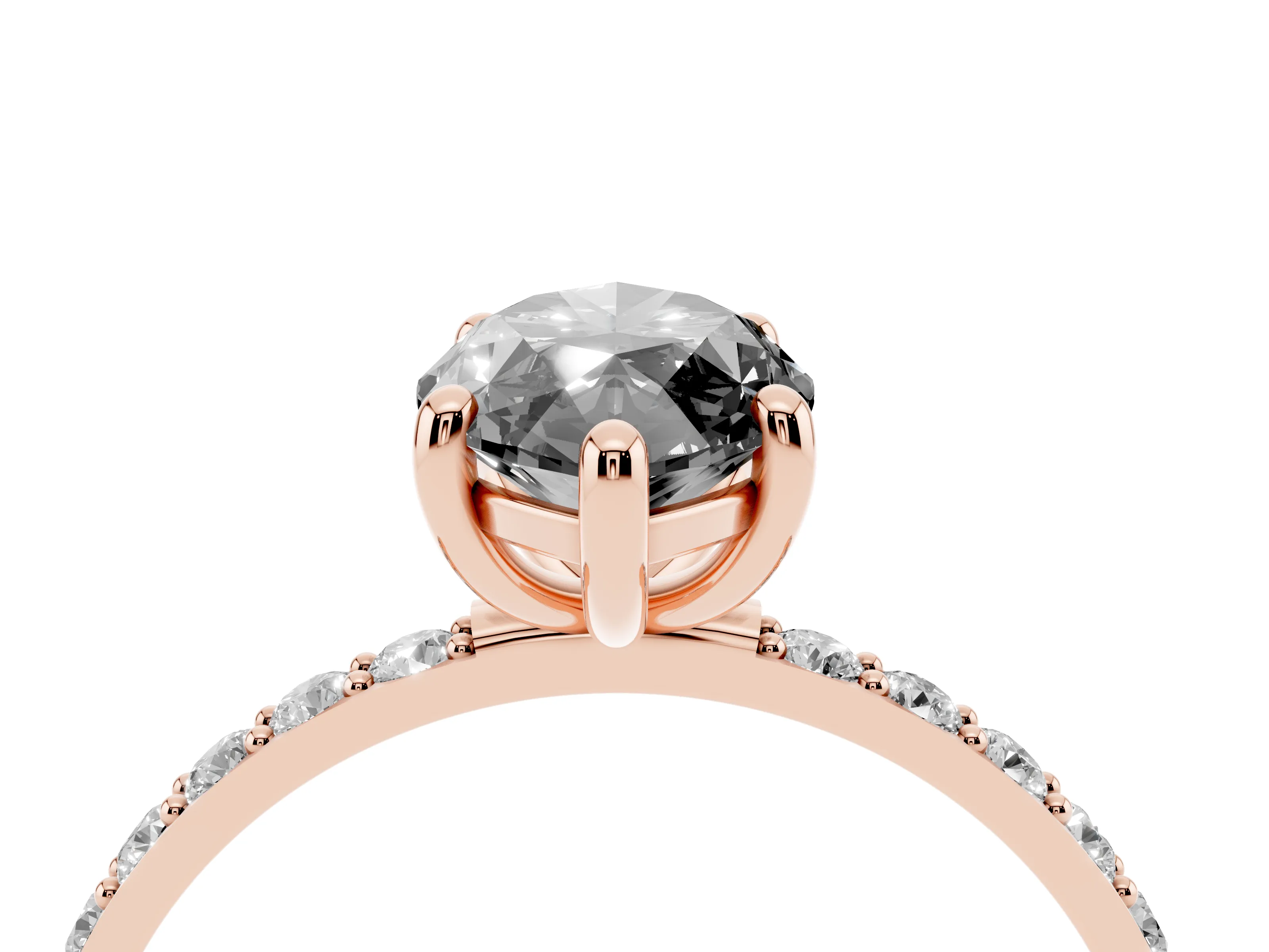 Fancy Black Marquise Cut Diamond Solitaire Ring Set in Rose gold with Round Pavé Band and Prong Setting