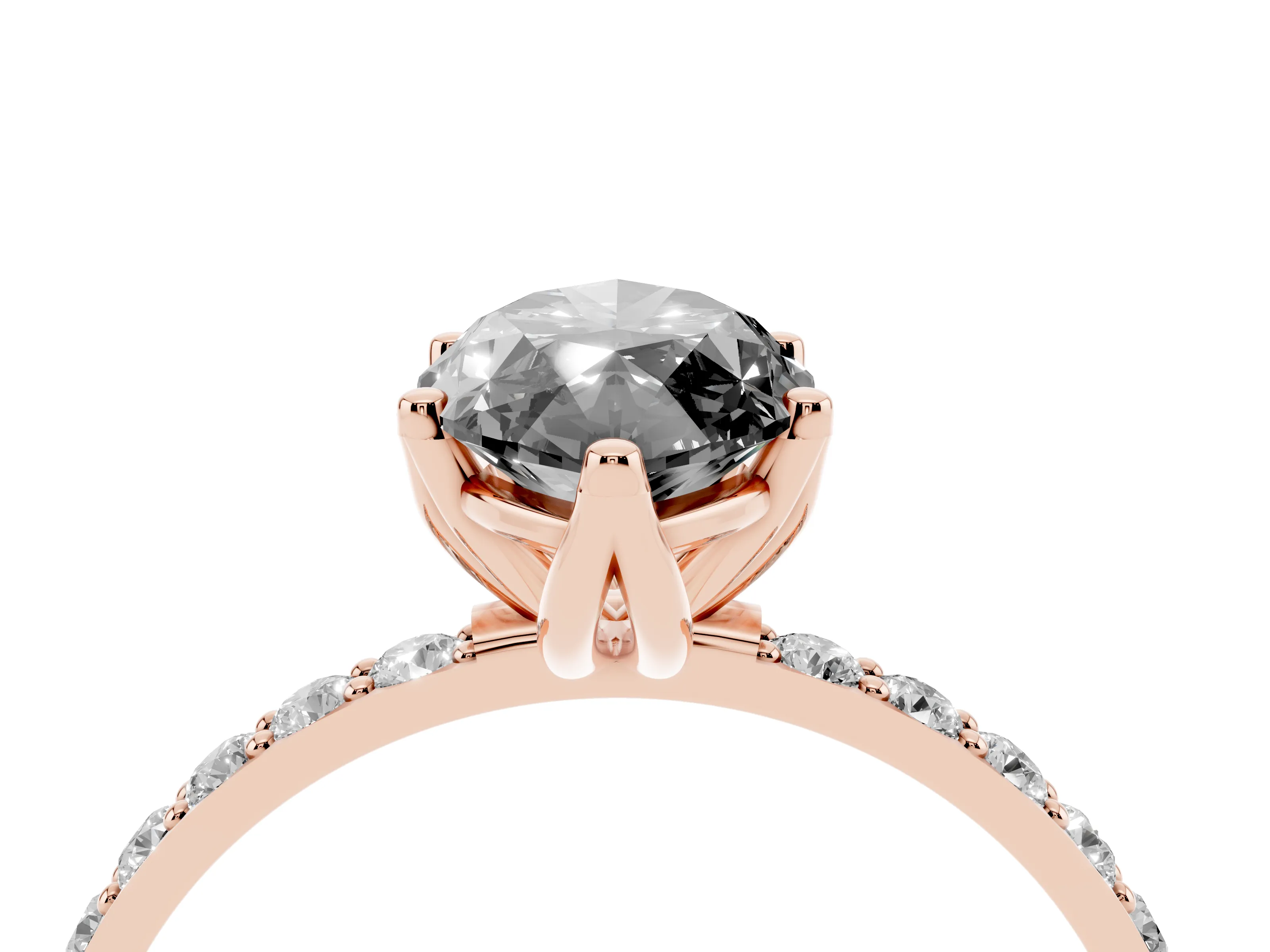 Fancy Black Marquise Cut Diamond Solitaire Engagement Ring Set in Rose gold with Round Pavé Band and Prong Setting