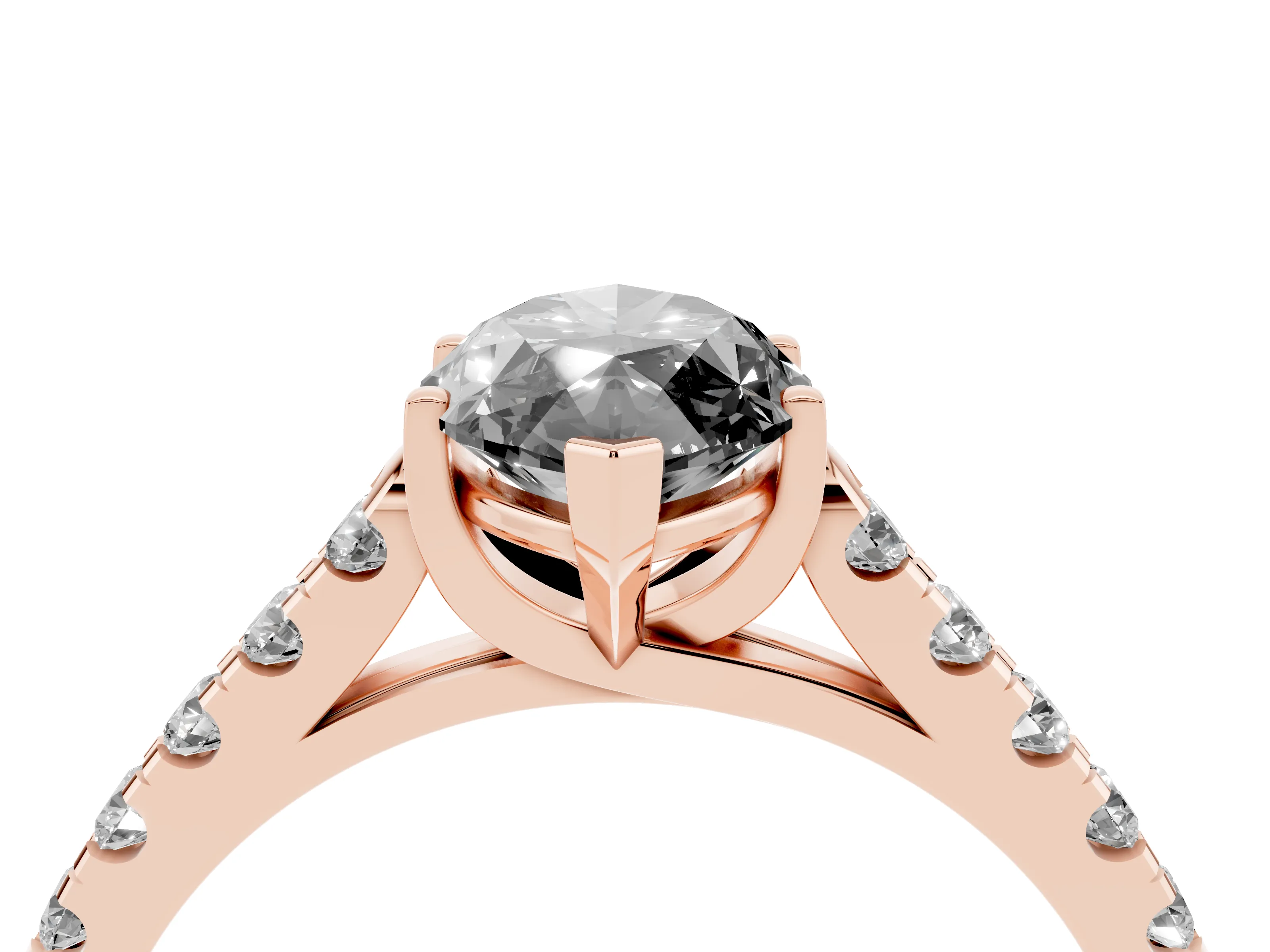 Fancy Black Marquise Cut Diamond Pavé Band Solitaire Ring Set in Rose gold with Partway Accent Stones and Prong Setting