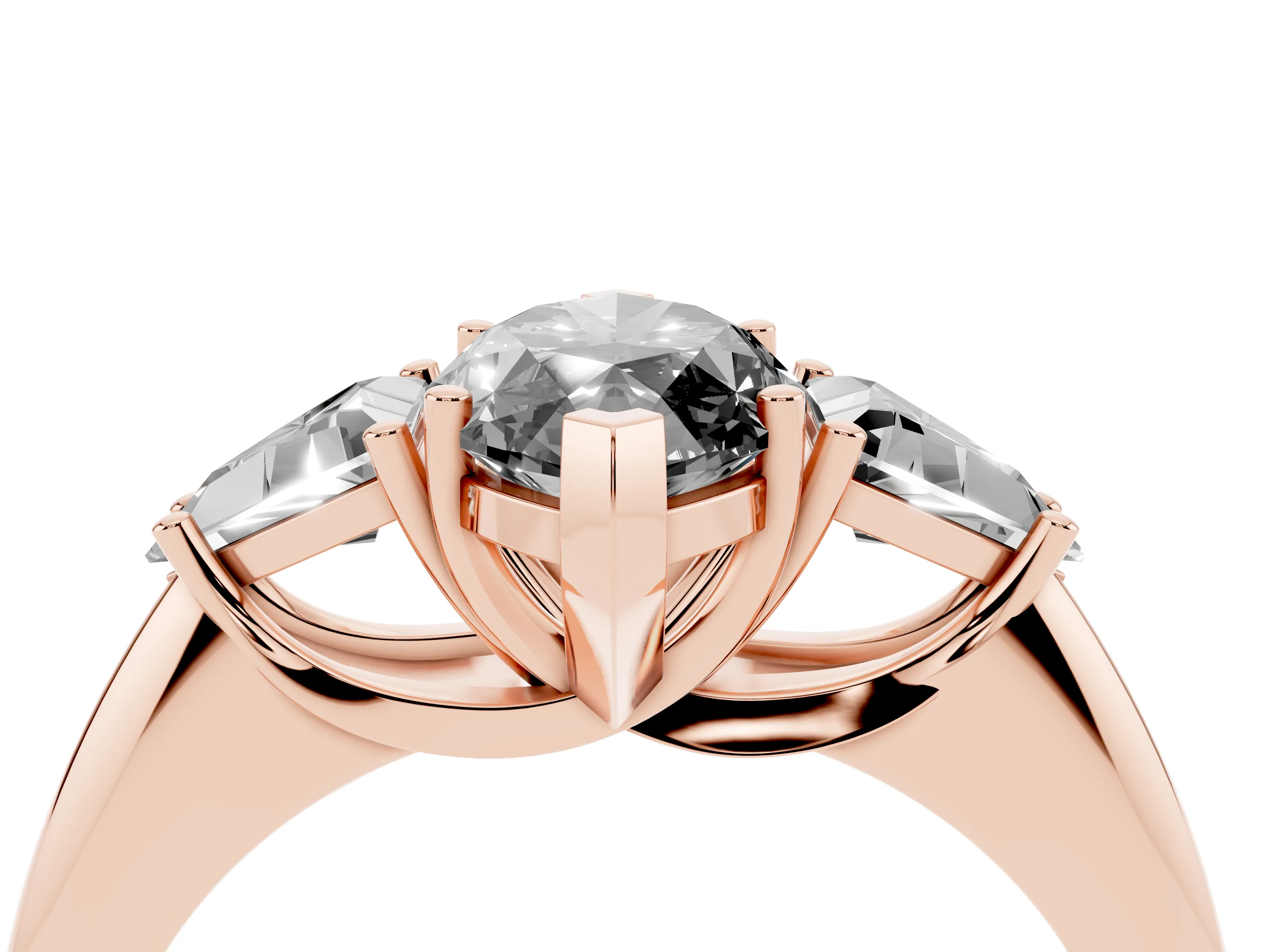Fancy Black Marquise Cut Diamond Three-Stone Engagement Ring Set in Rose gold with Trillion Side Stones