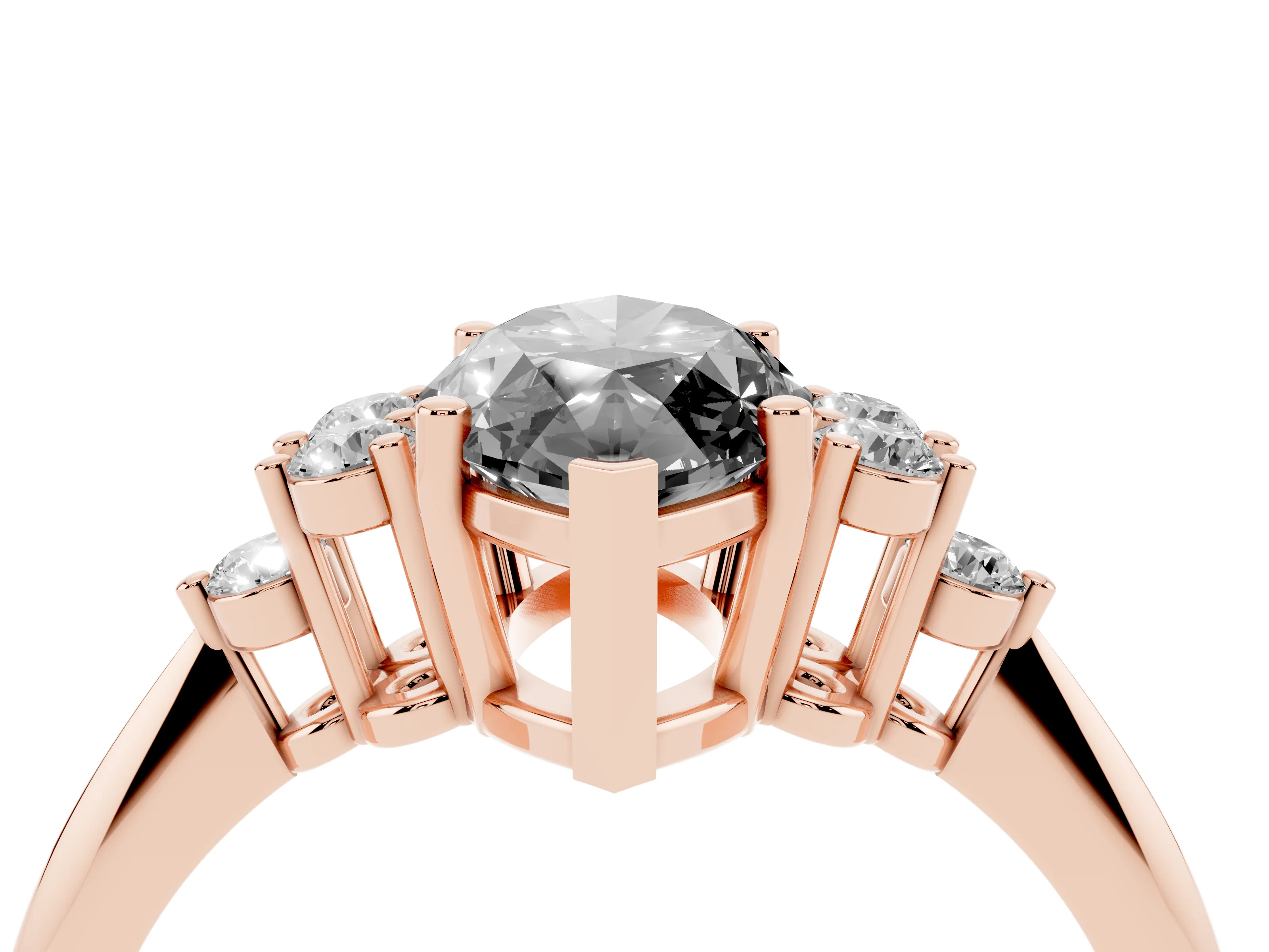 Fancy Black Marquise Cut Diamond Cluster Ring Set in Rose gold with Plain Band and Prong Setting