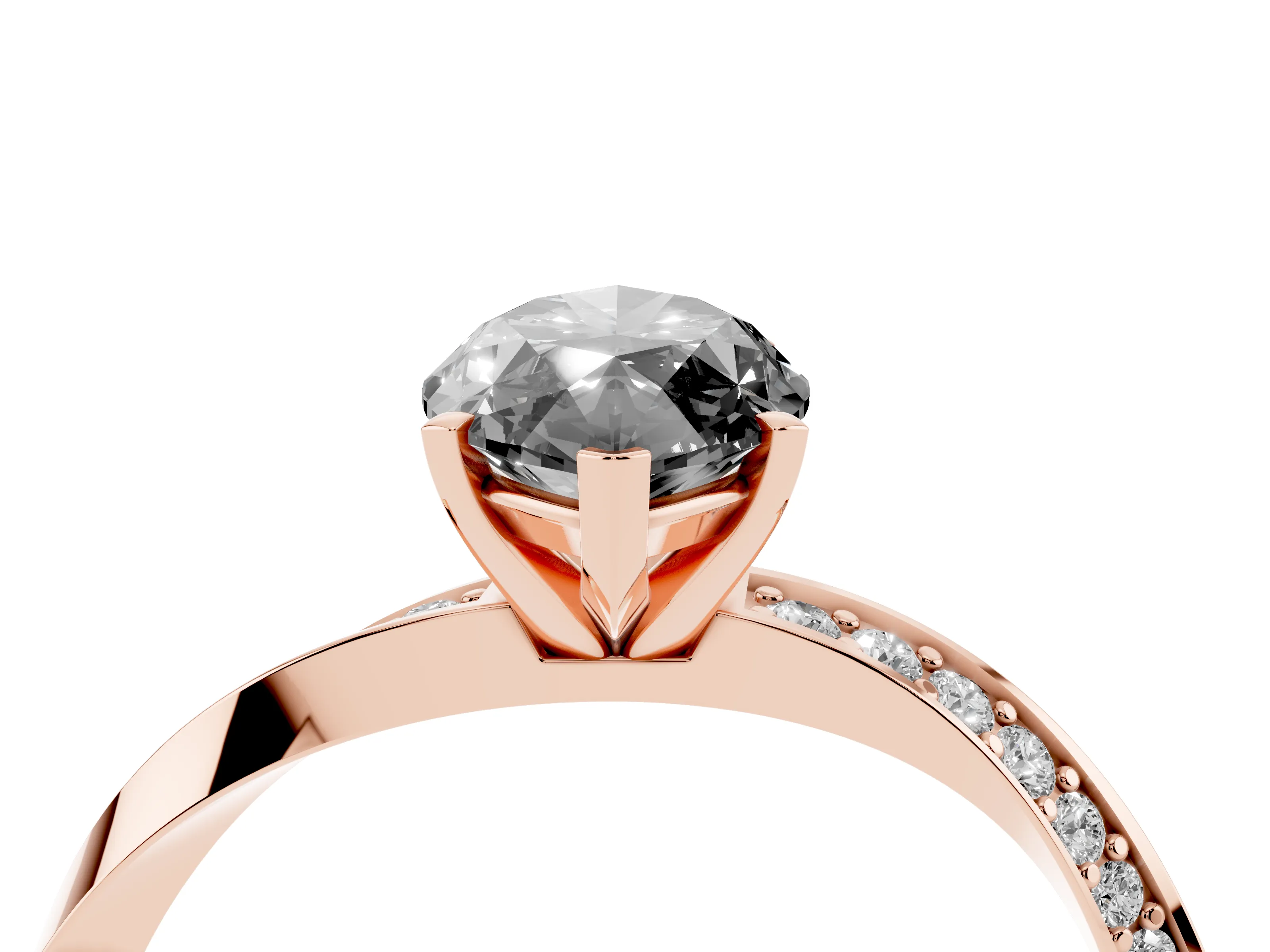 Fancy Black Marquise Cut Diamond Engagement Ring Set in Rose gold with Side Stone Accents and Prong Setting