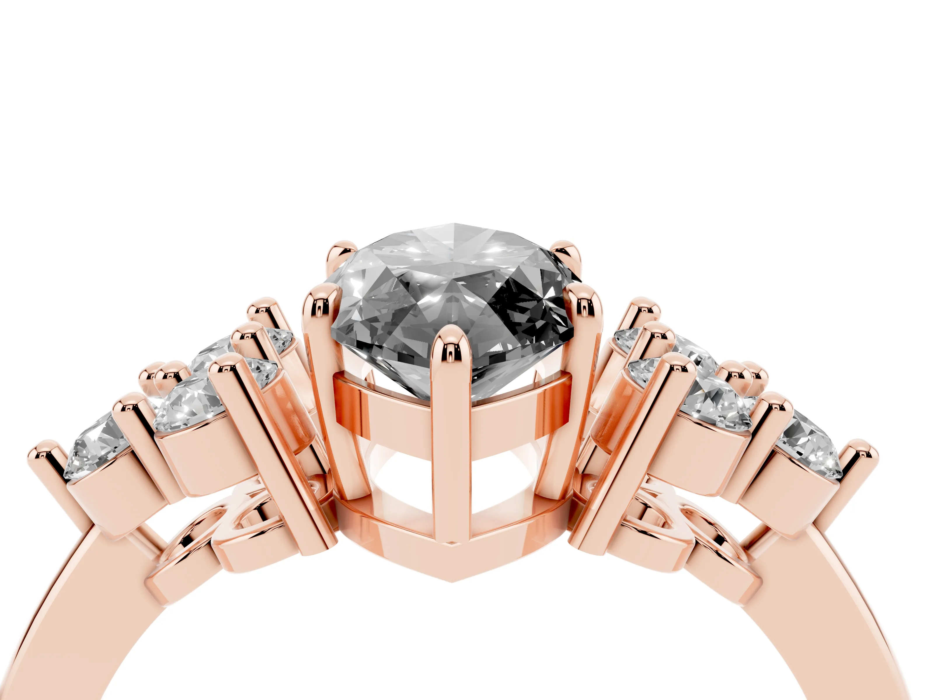 Fancy Black Marquise Cut Diamond Solitaire Ring Set in Rose gold with Cluster Accents on Each Side