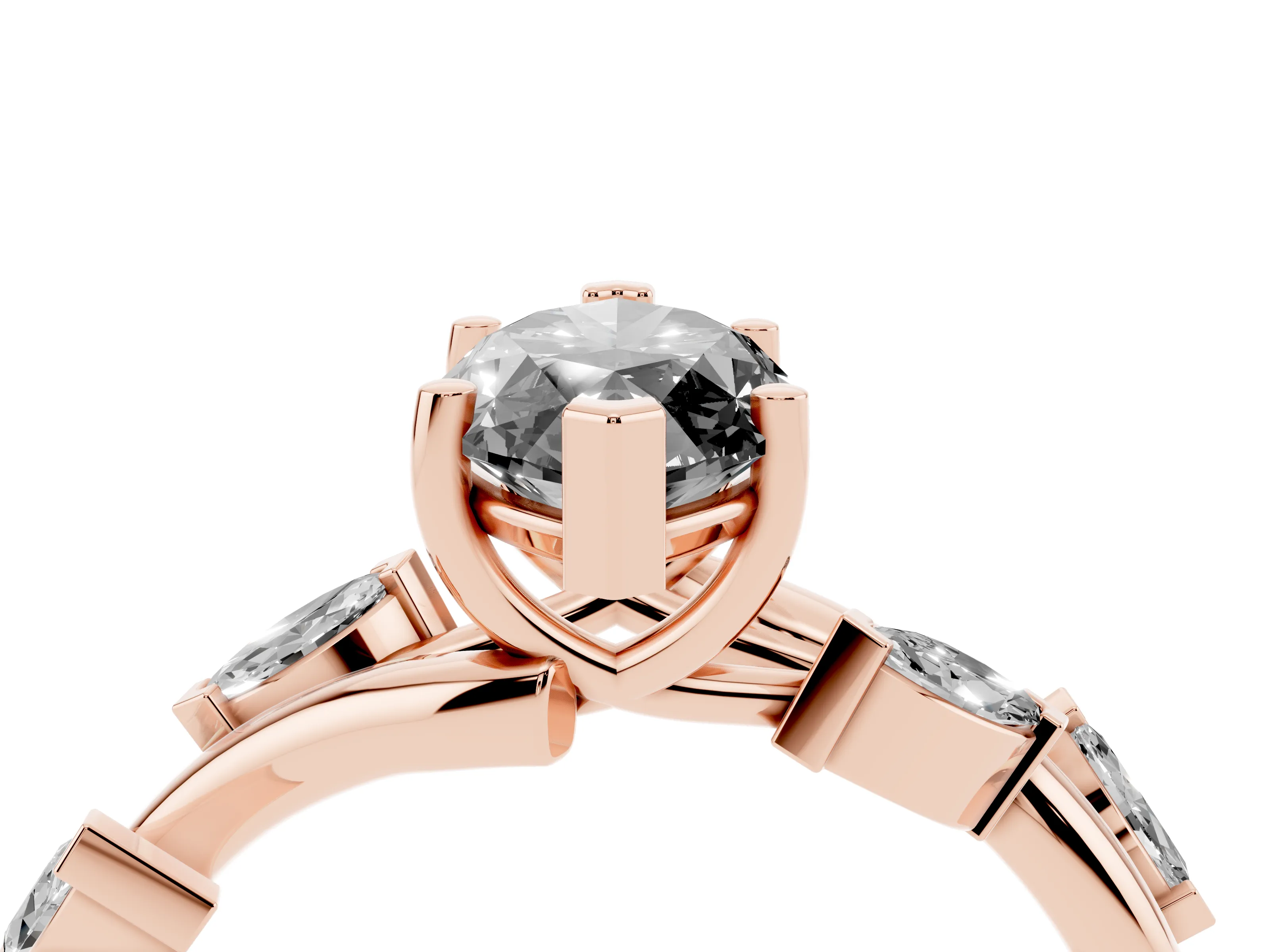 Fancy Black Marquise Cut Diamond Solitaire Ring Set in Rose gold with Twisted Marquise Accent Band