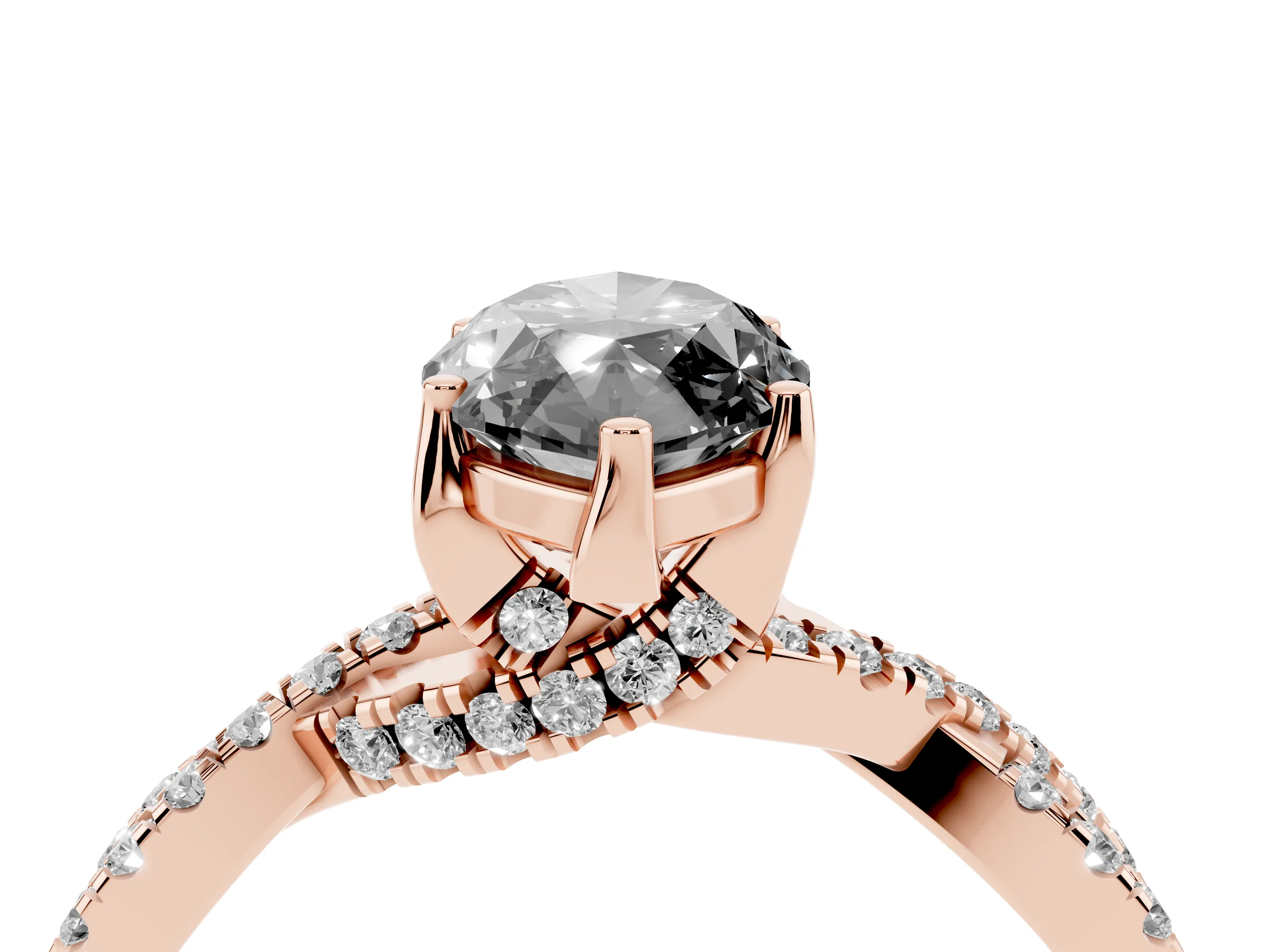 Fancy Black Marquise Cut Diamond Twist Pavé Solitaire Engagement Ring Set in Rose gold with Prong Setting