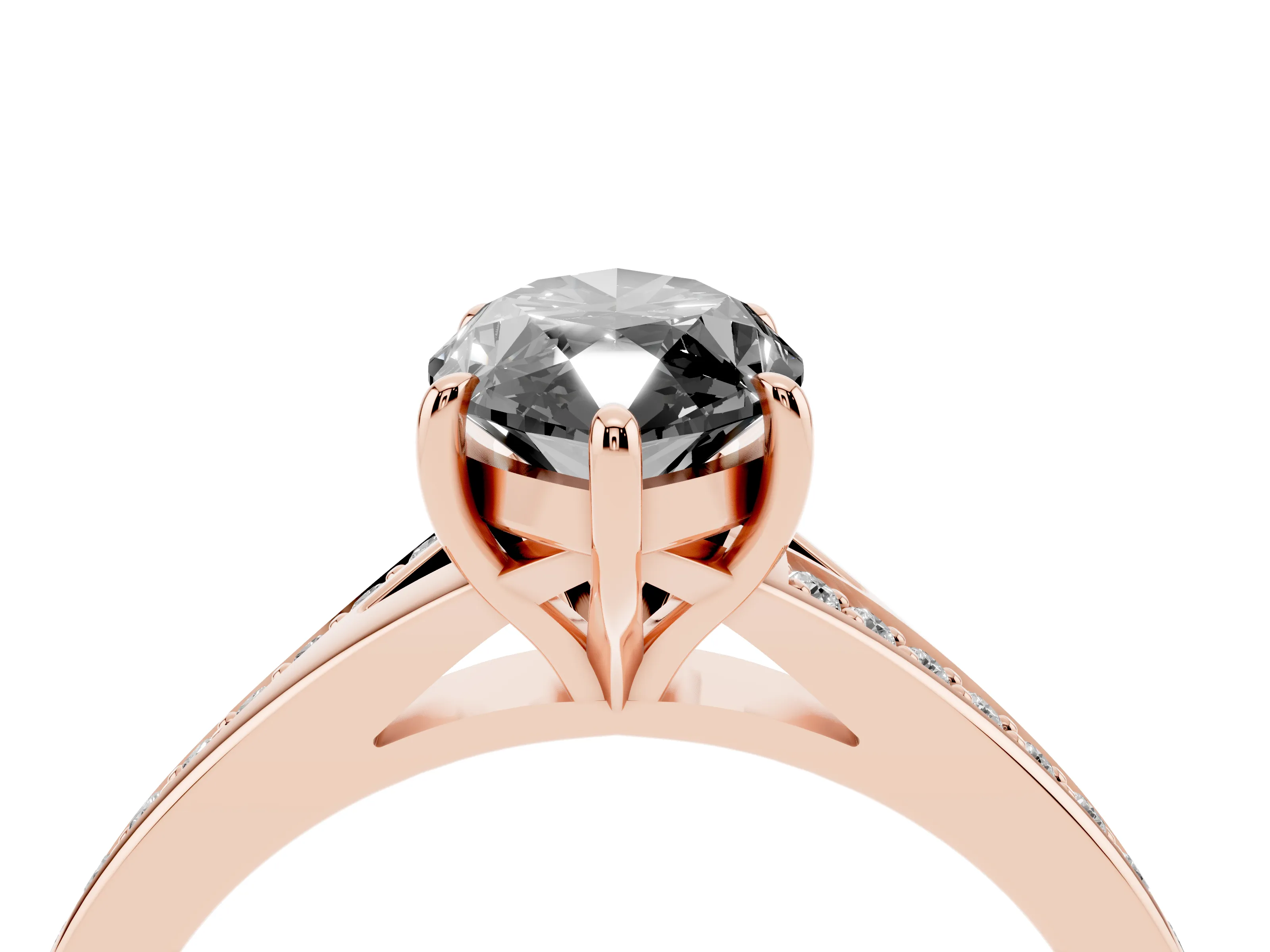 Fancy Black Marquise Cut Diamond Solitaire Ring Set in Rose gold with Pavé Accent Band and Classic Prong Setting