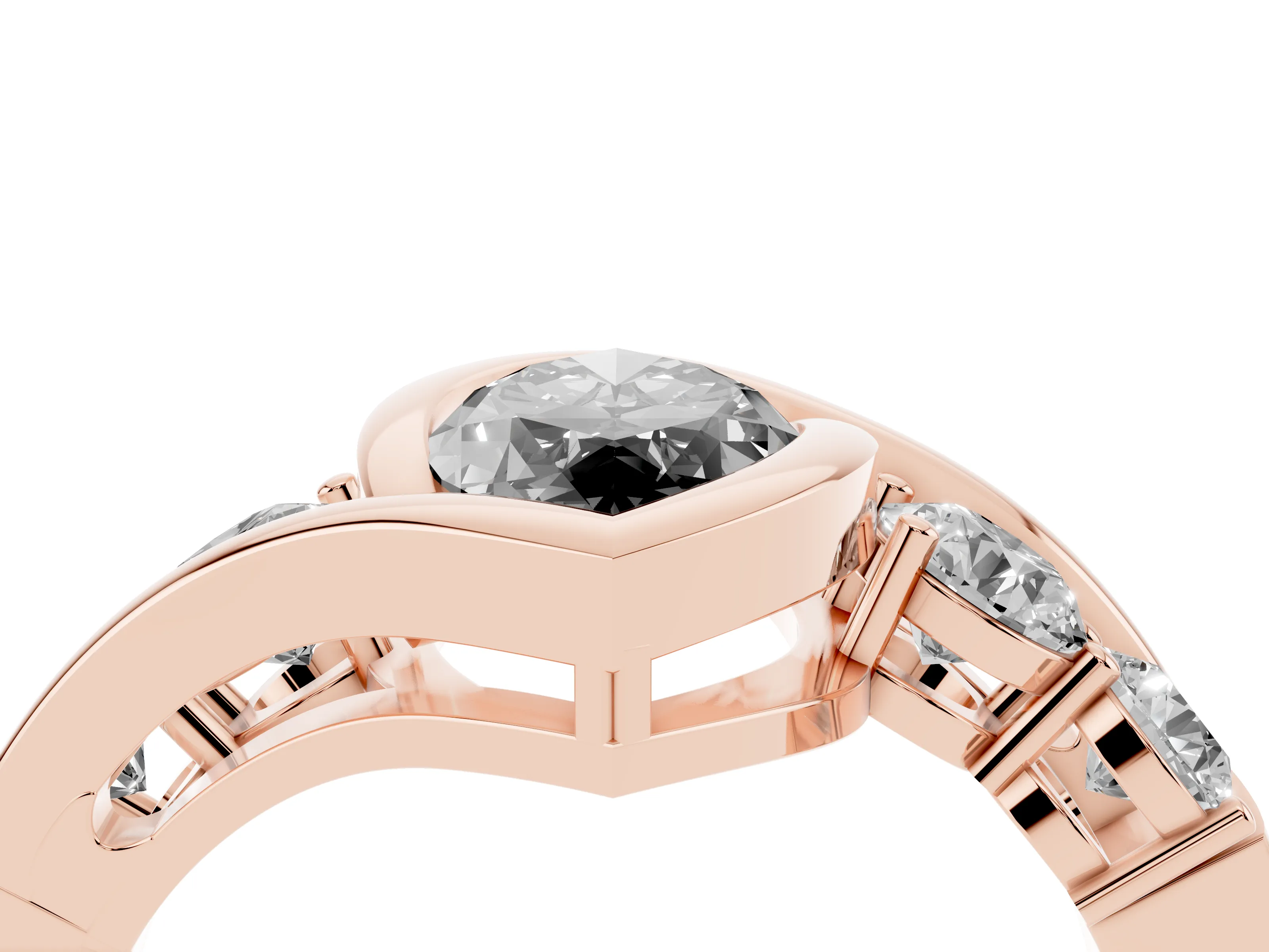 Fancy Black Marquise Cut Diamond Bezel Bypass Ring Set in Rose gold with Round Accents