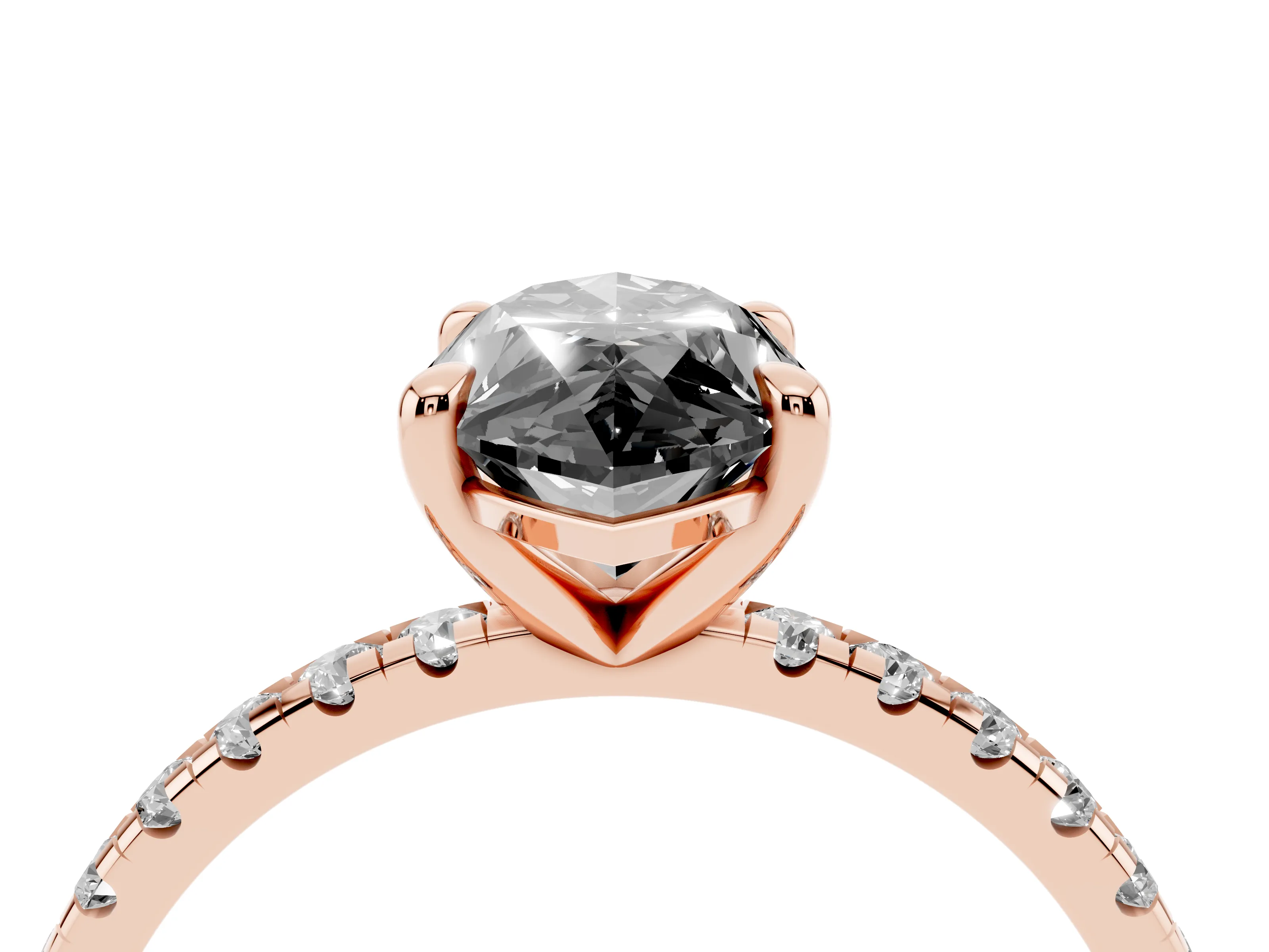Fancy Black Marquise Cut Diamond Brilliant Solitaire Ring Set in Rose gold with Pavé Band and Prong Setting