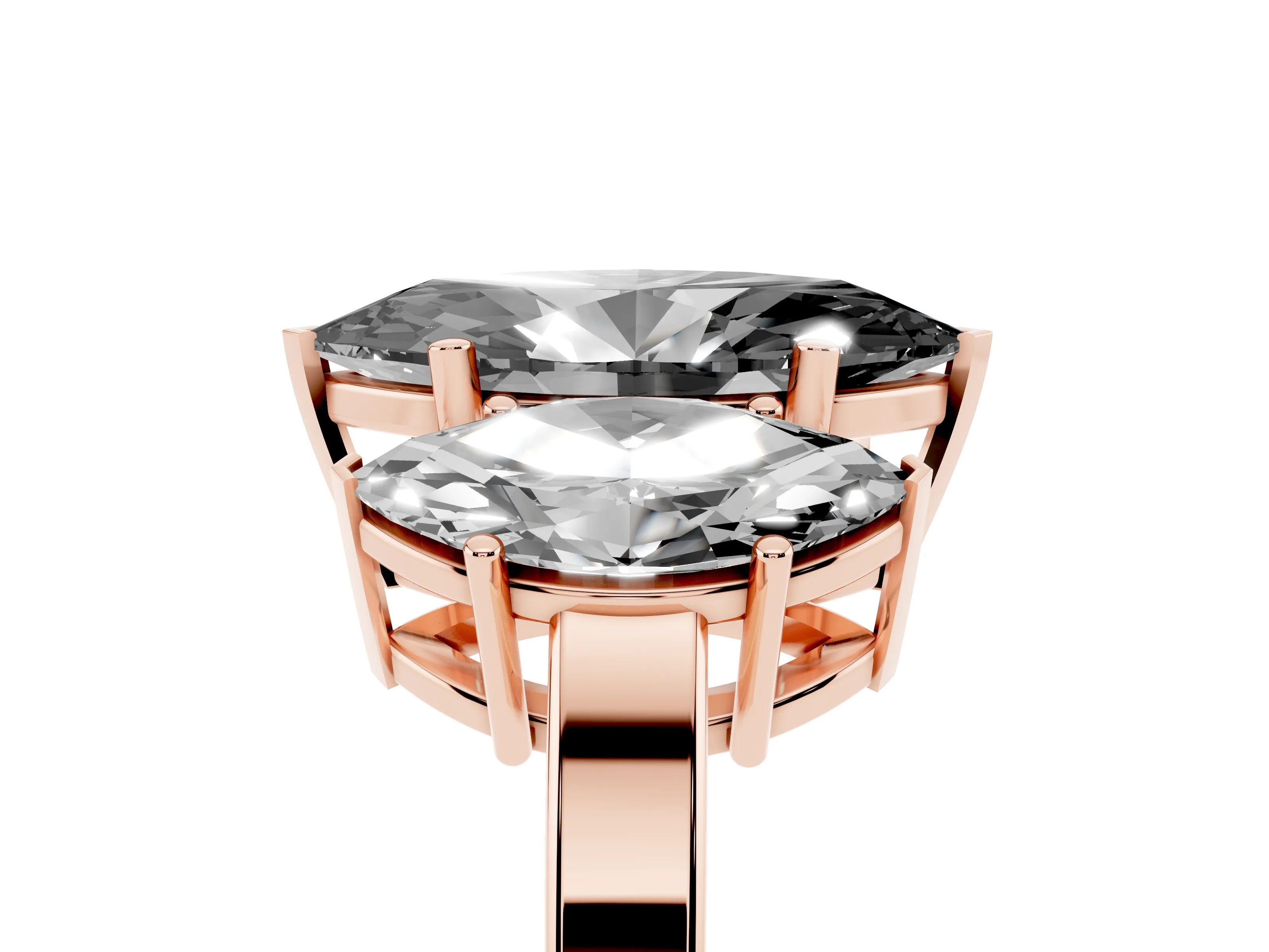 Fancy Black Marquise Cut Diamond Three-Stone Engagement Ring Set in Rose gold with Flat Band