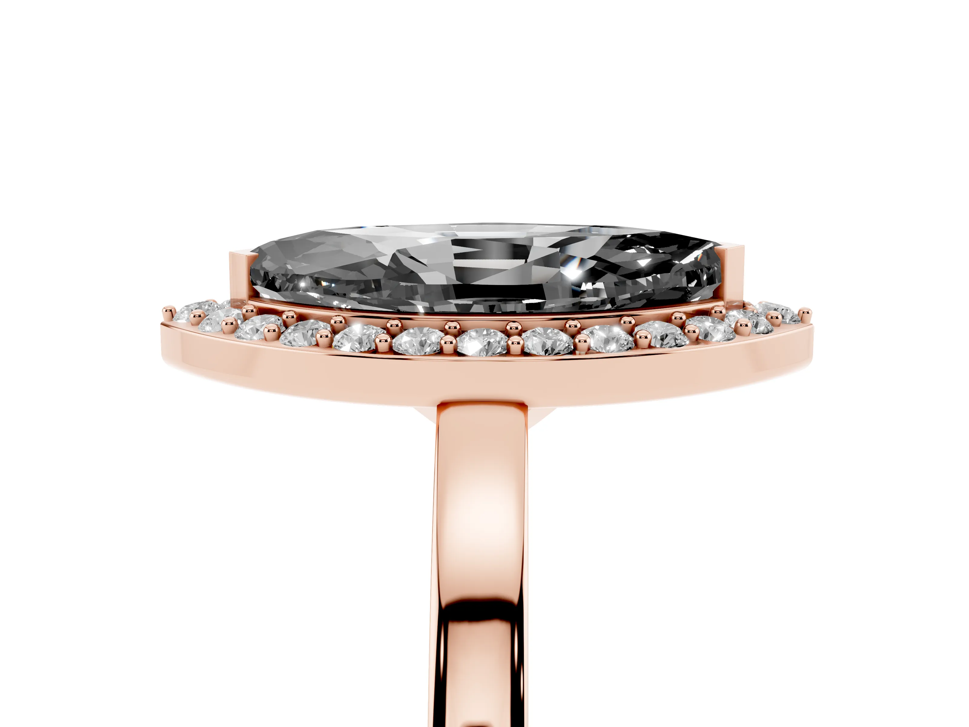 Fancy Black Marquise Cut Diamond Halo Ring Set in Rose gold with Solitaire Band and Prong Setting
