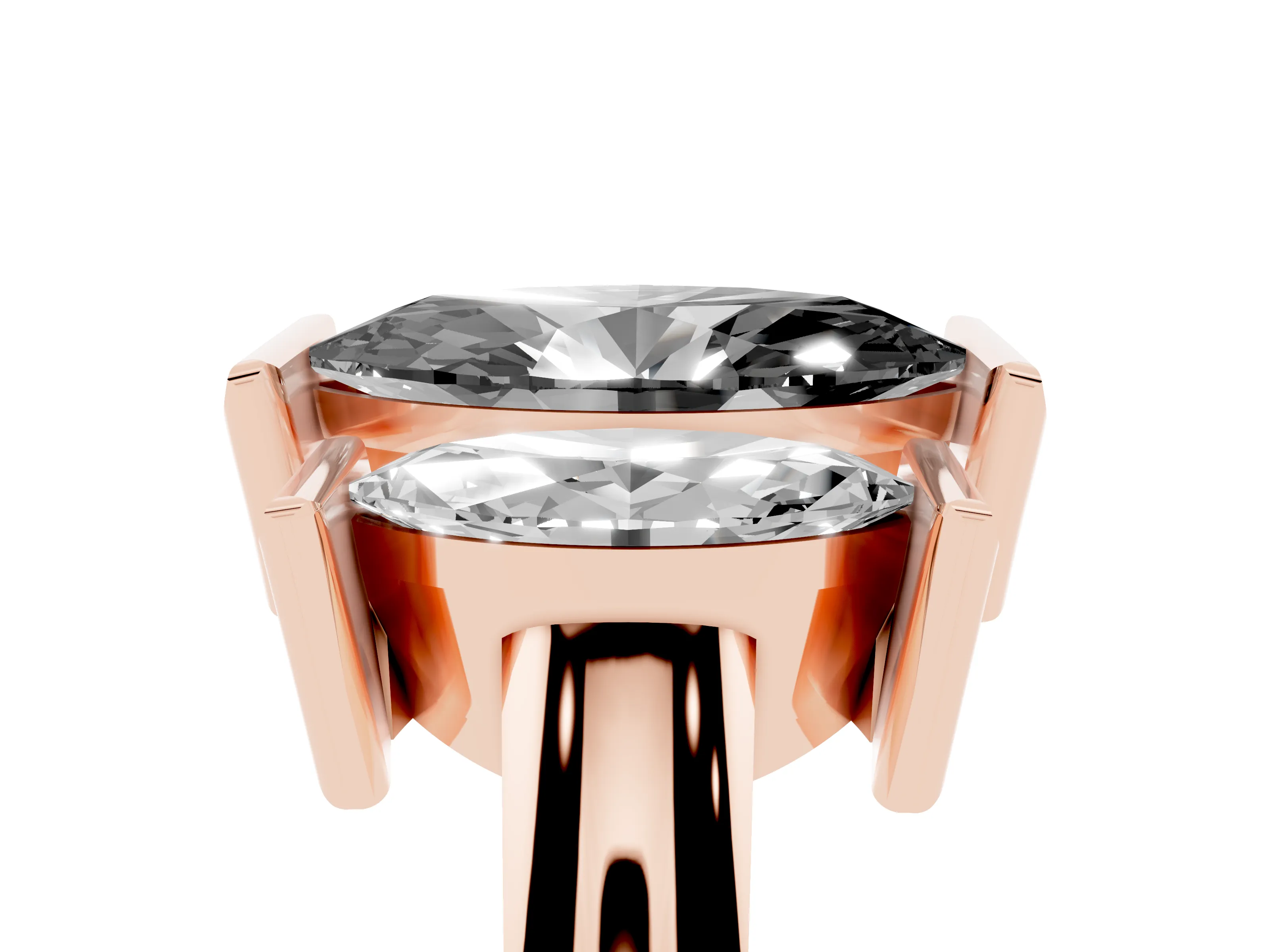 Fancy Black Marquise Cut Diamond Three-Stone Channel Set Ring Set in Rose gold with Smooth Polished Band