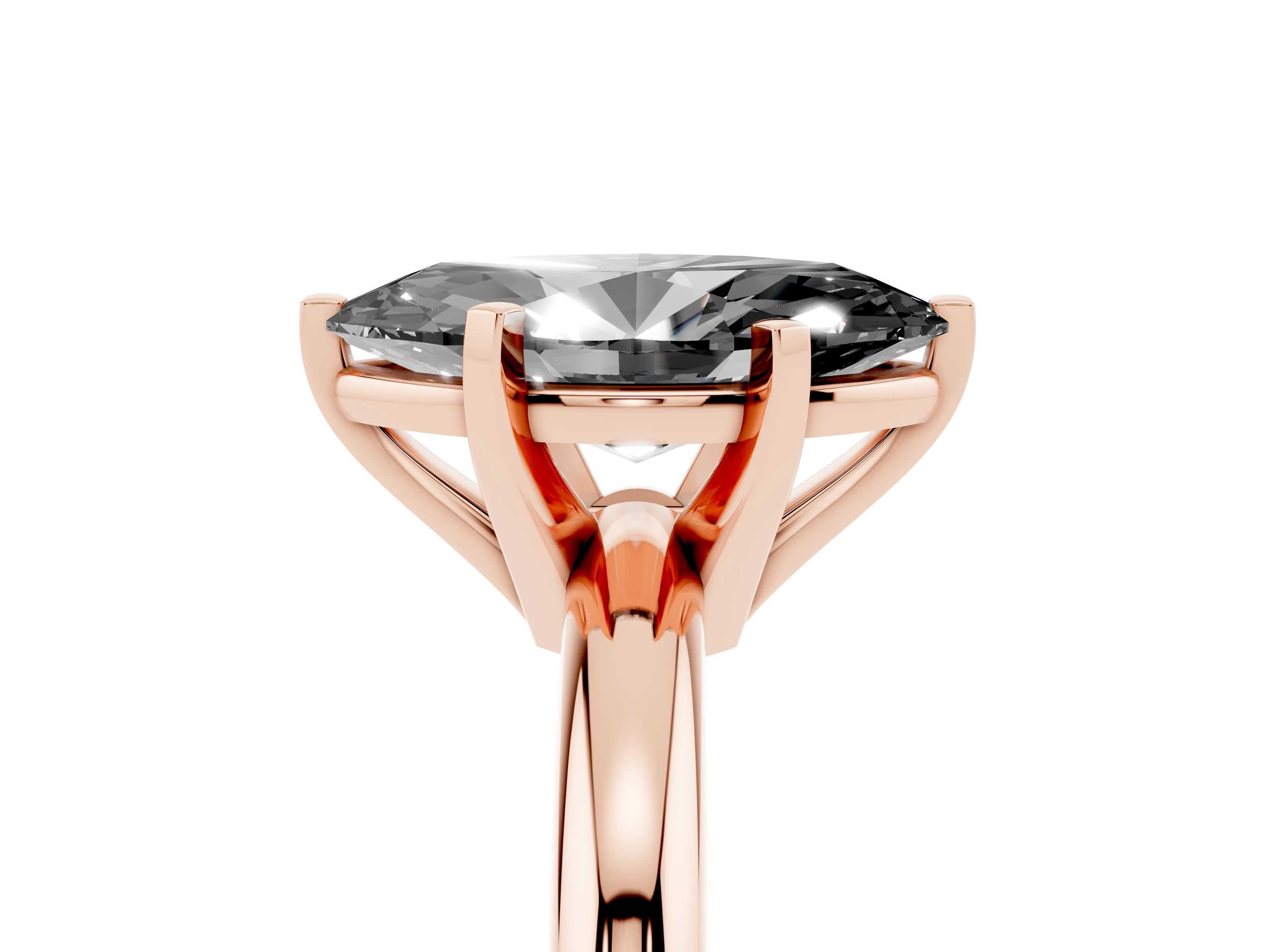 Fancy Black Marquise Cut Diamond Solitaire Engagement Ring Set in Rose gold with Round Band and Prong Setting