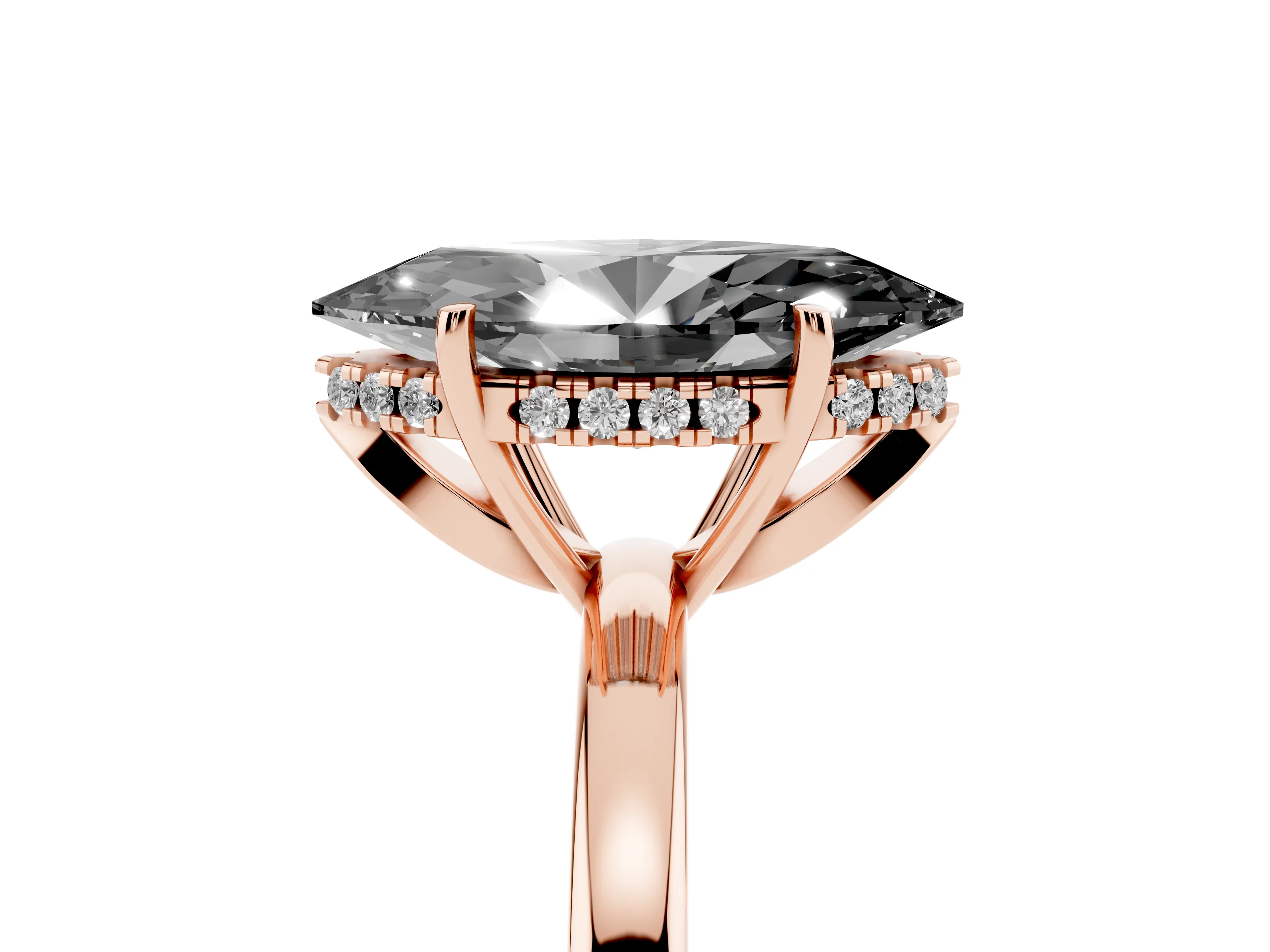 Fancy Black Marquise Cut Diamond Solitaire Ring Set in Rose gold with Plain Band and Prong Setting