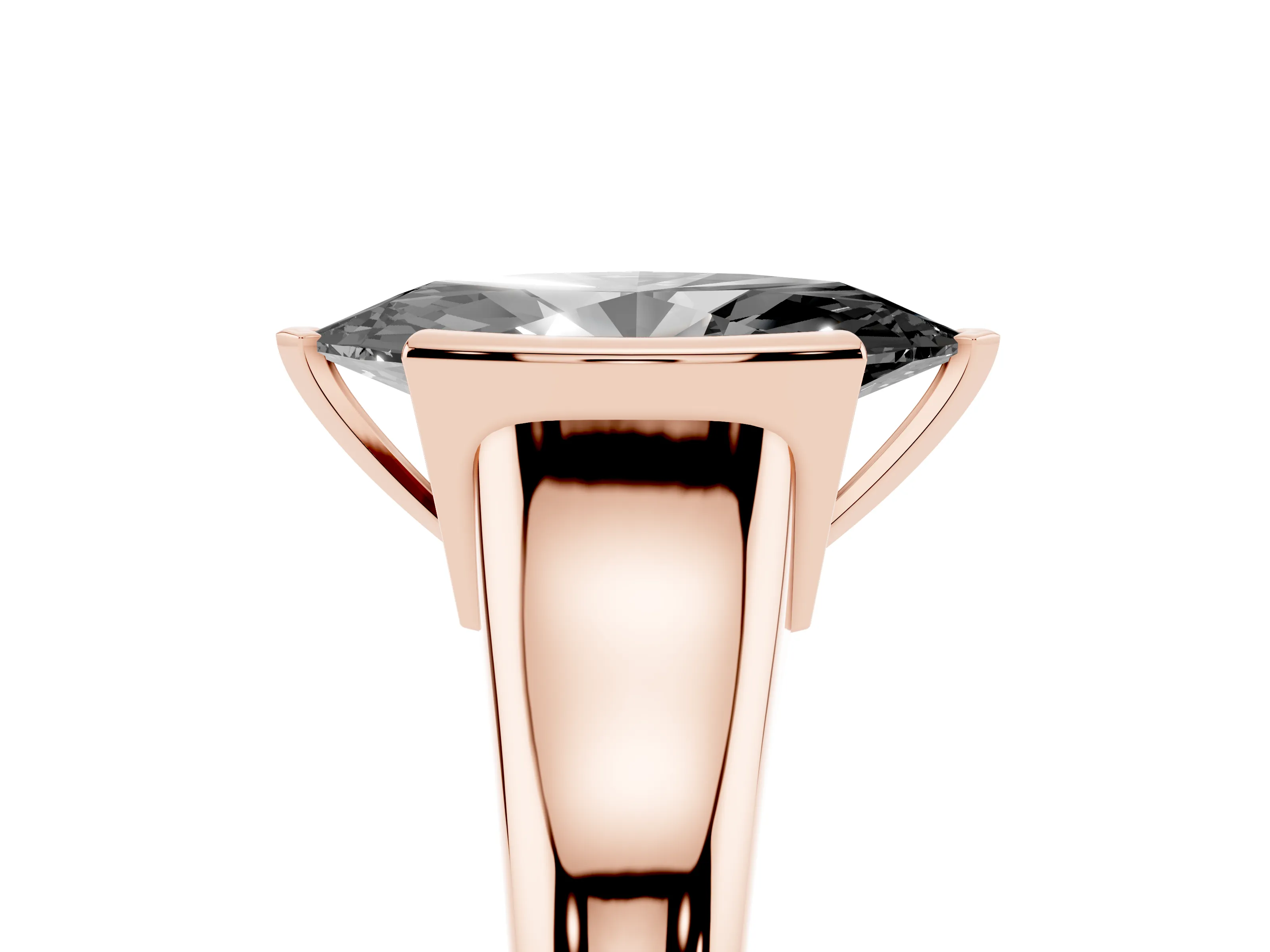 Fancy Black Marquise Cut Diamond Solitaire Tension Set Ring Set in Rose gold with Split Shank Band