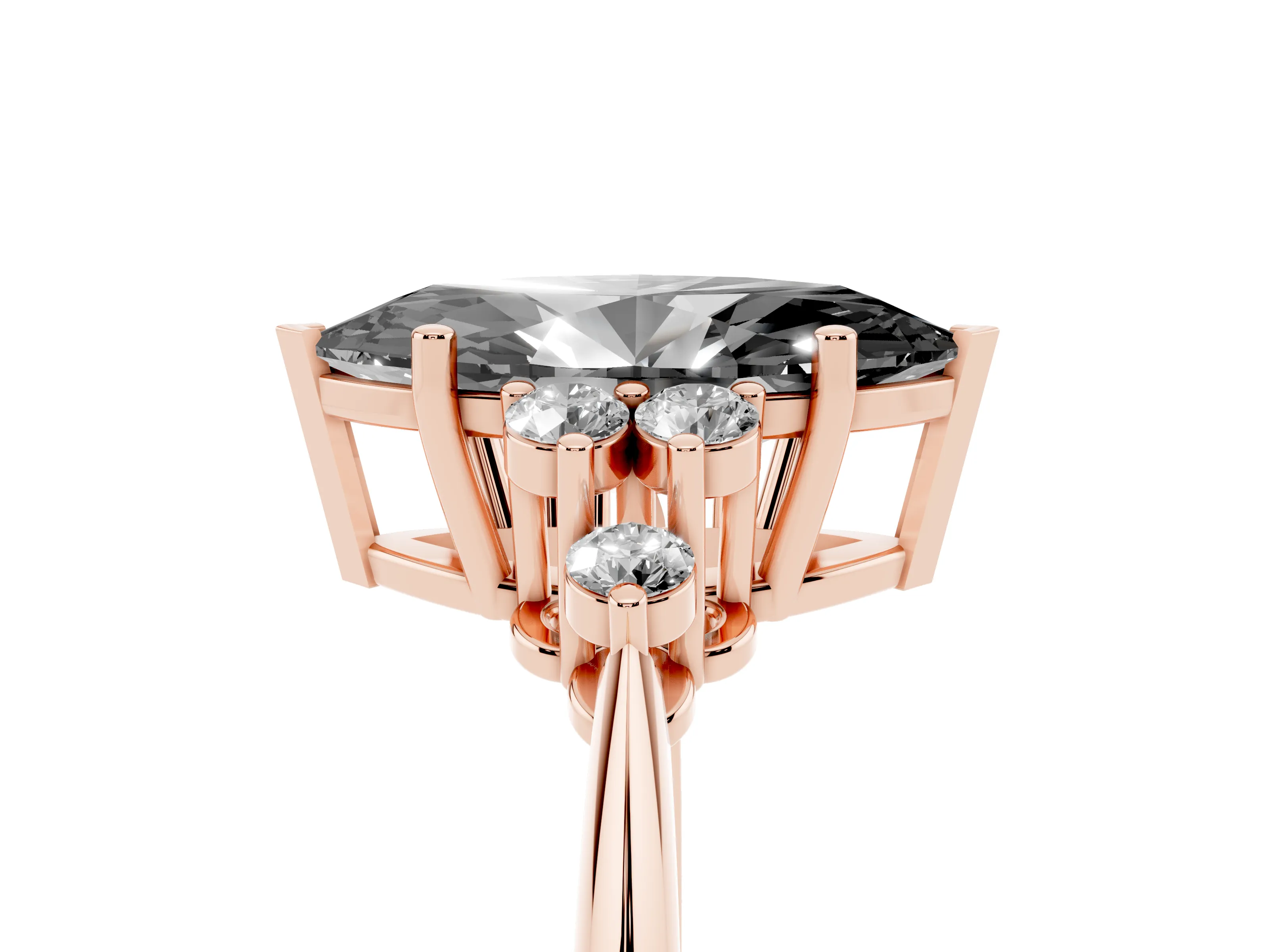 Fancy Black Marquise Cut Diamond Cluster Ring Set in Rose gold with Plain Band and Prong Setting