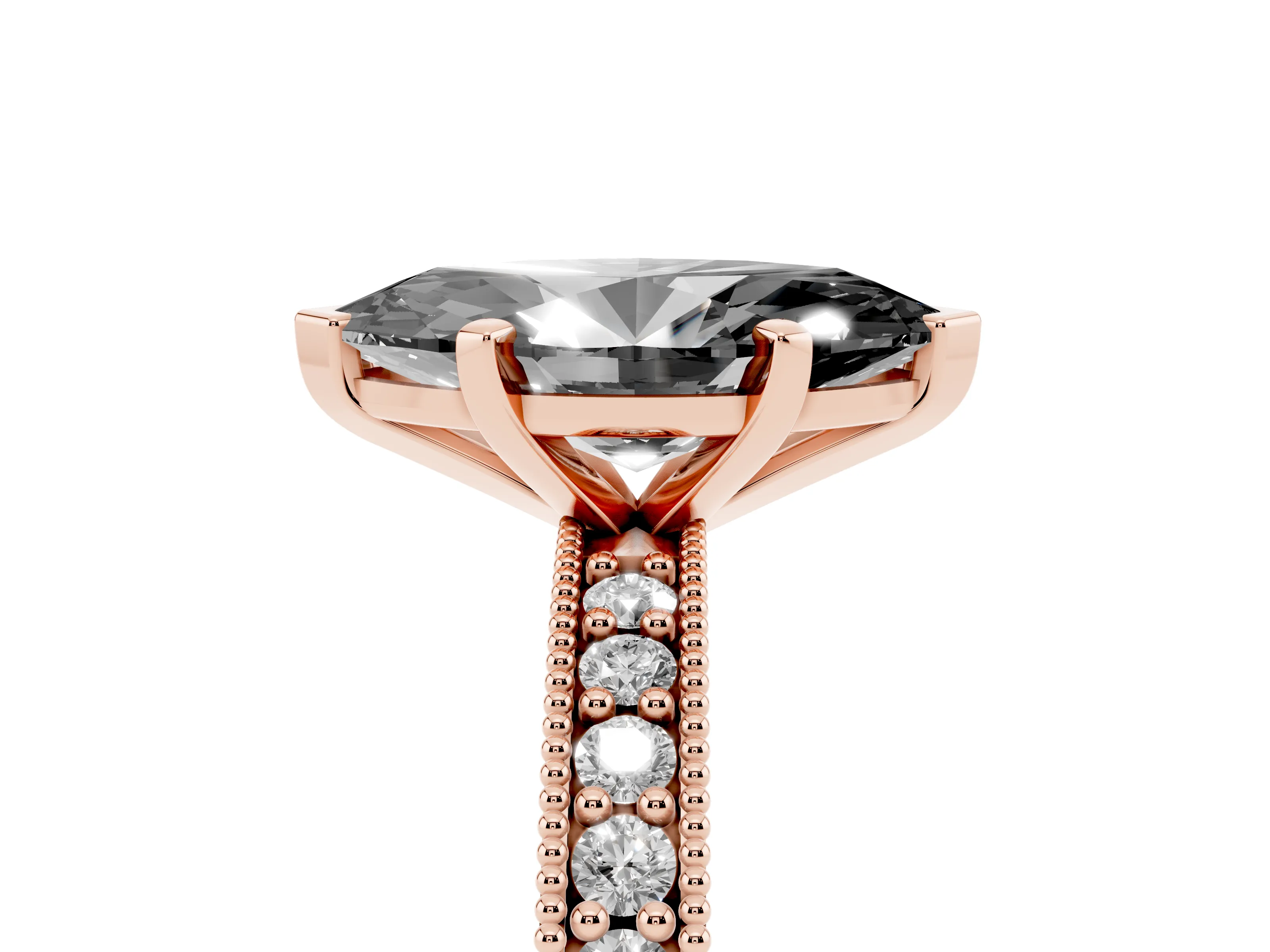 Marquise Vintage Milgrain Pavé Engagement Ring Setting for a Black Center | Solitaire | Rose Gold