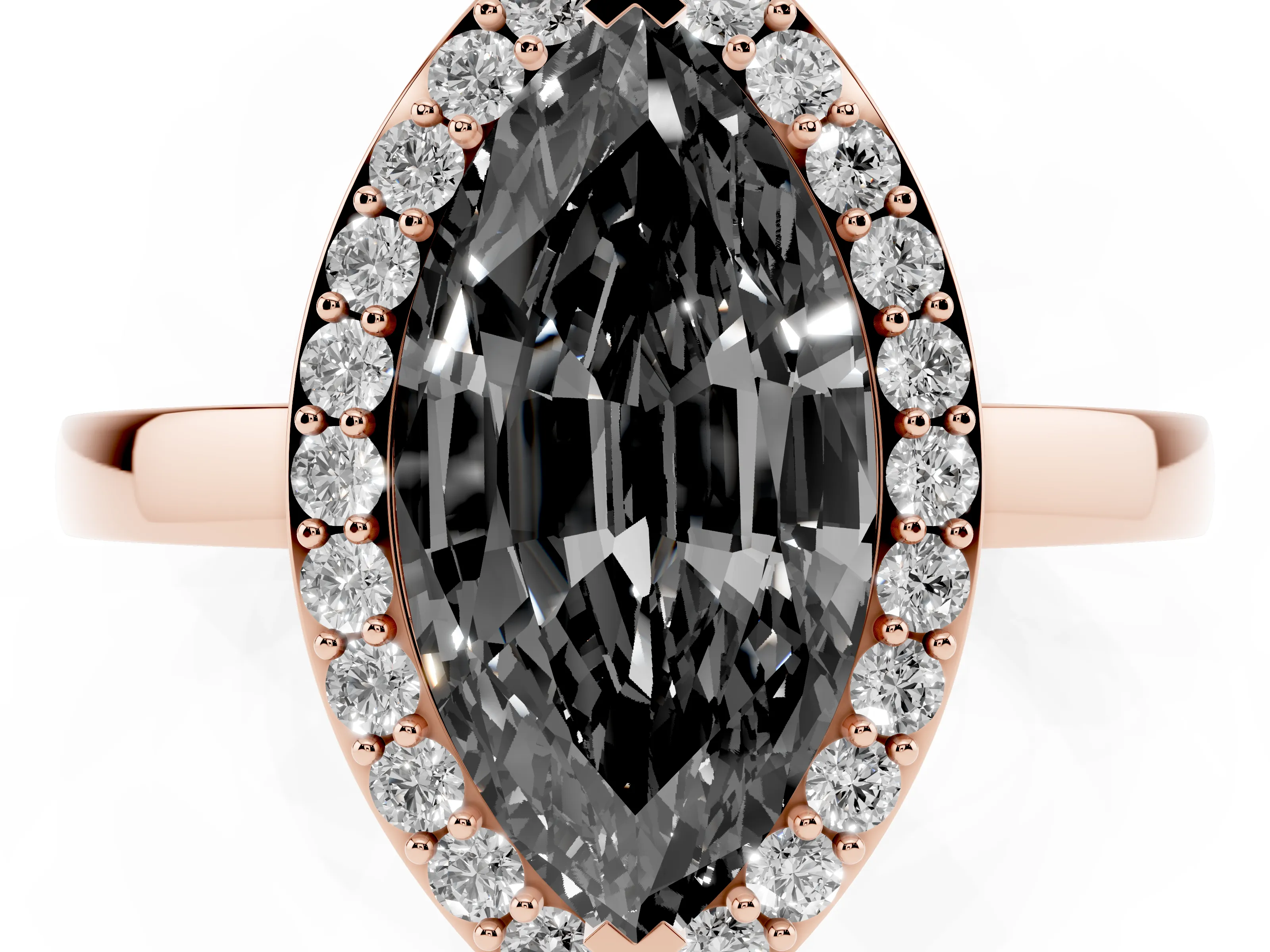 Fancy Black Marquise Cut Diamond Halo Ring Set in Rose gold with Solitaire Band and Prong Setting