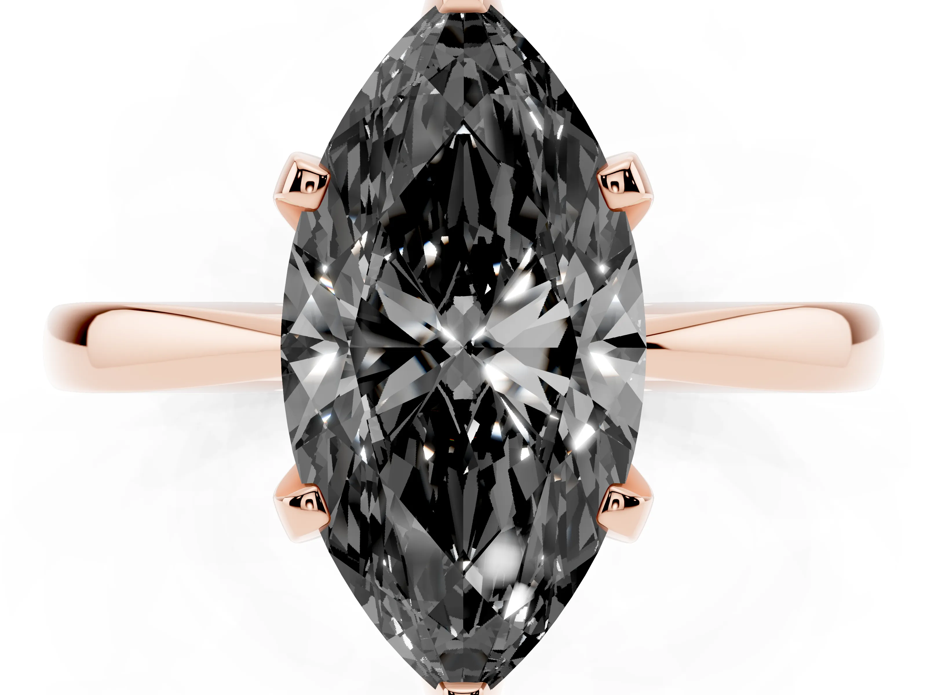 Fancy Black Marquise Cut Diamond Solitaire Engagement Ring Set in Rose gold with Slim Tapered Solitaire Band