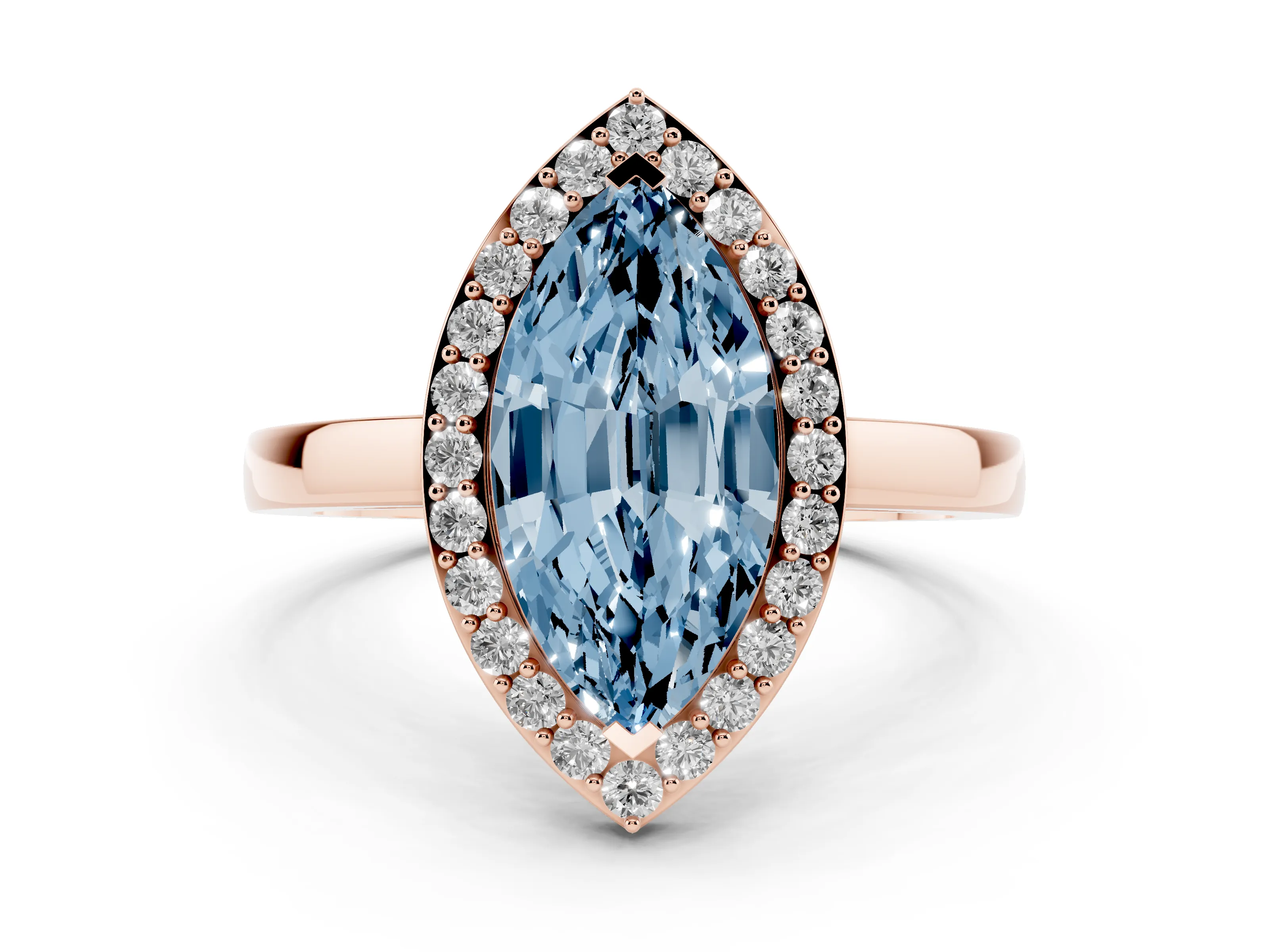 Fancy Blue Marquise Cut Diamond Halo Ring Set in Rose gold with Solitaire Band and Prong Setting