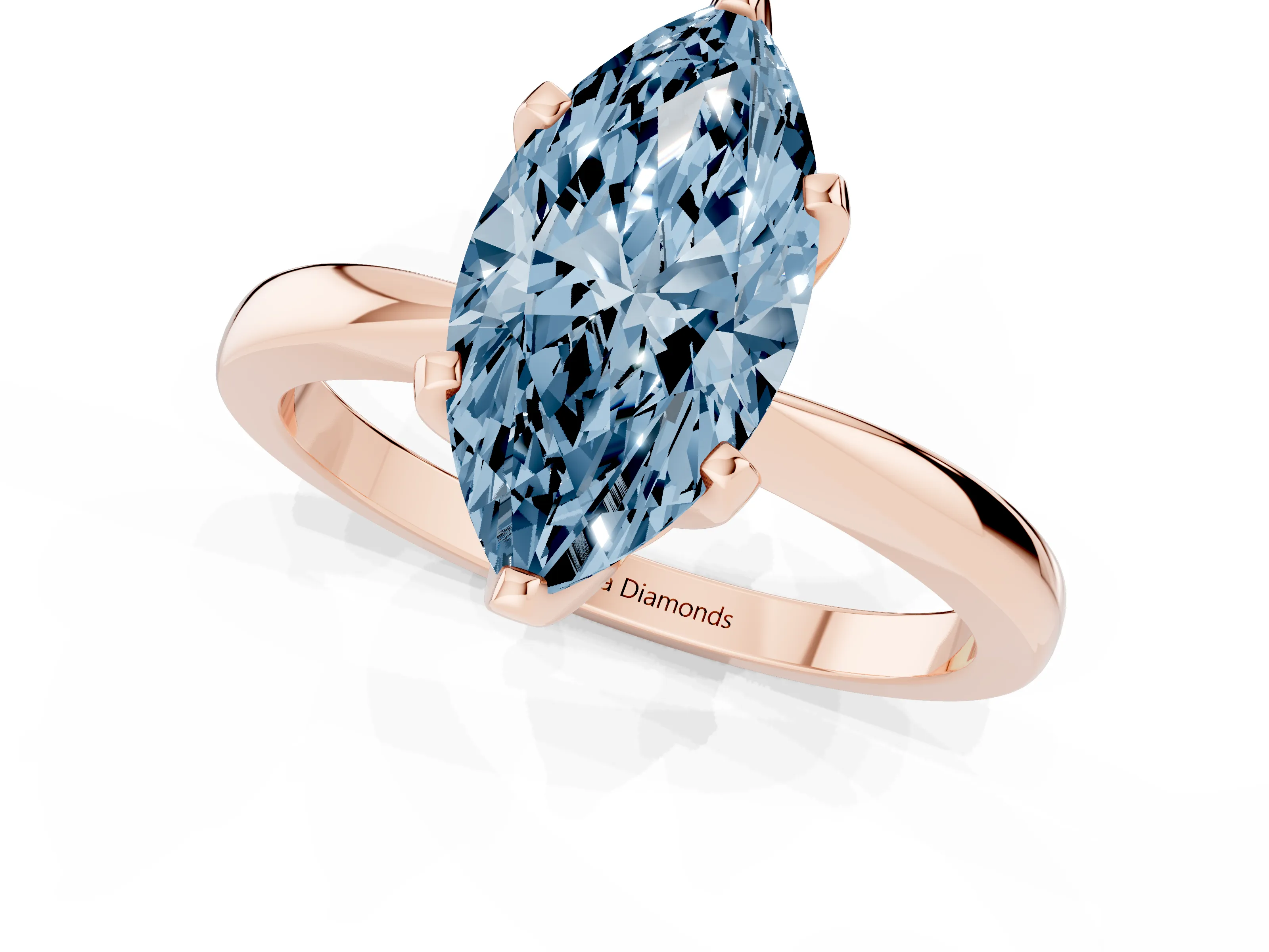 Fancy Blue Marquise Cut Diamond Solitaire Engagement Ring Set in Rose gold with Slim Tapered Solitaire Band
