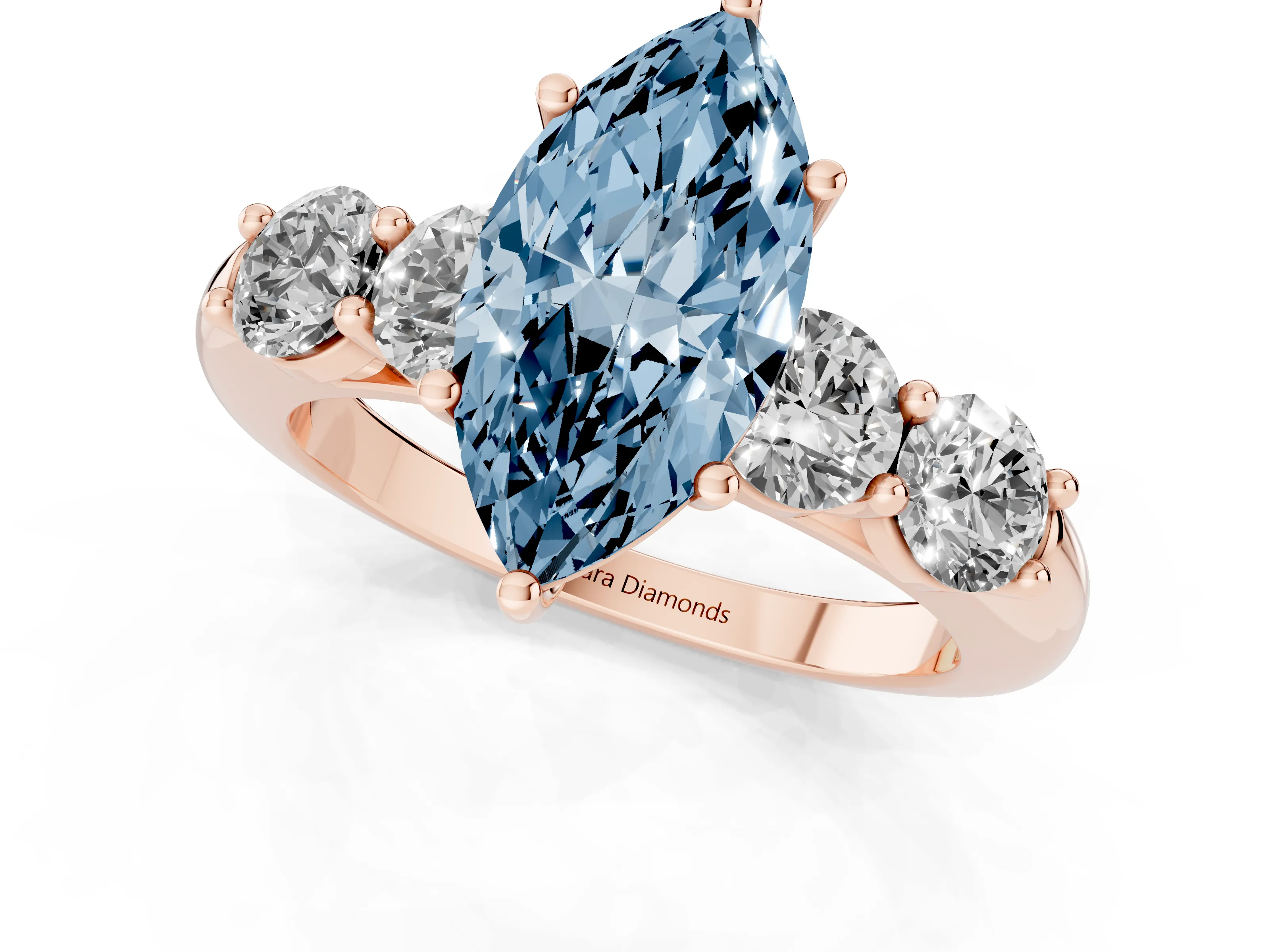 Fancy Blue Marquise Cut Diamond Five-Stone Prong Set Ring Set in Rose gold with Classic Band