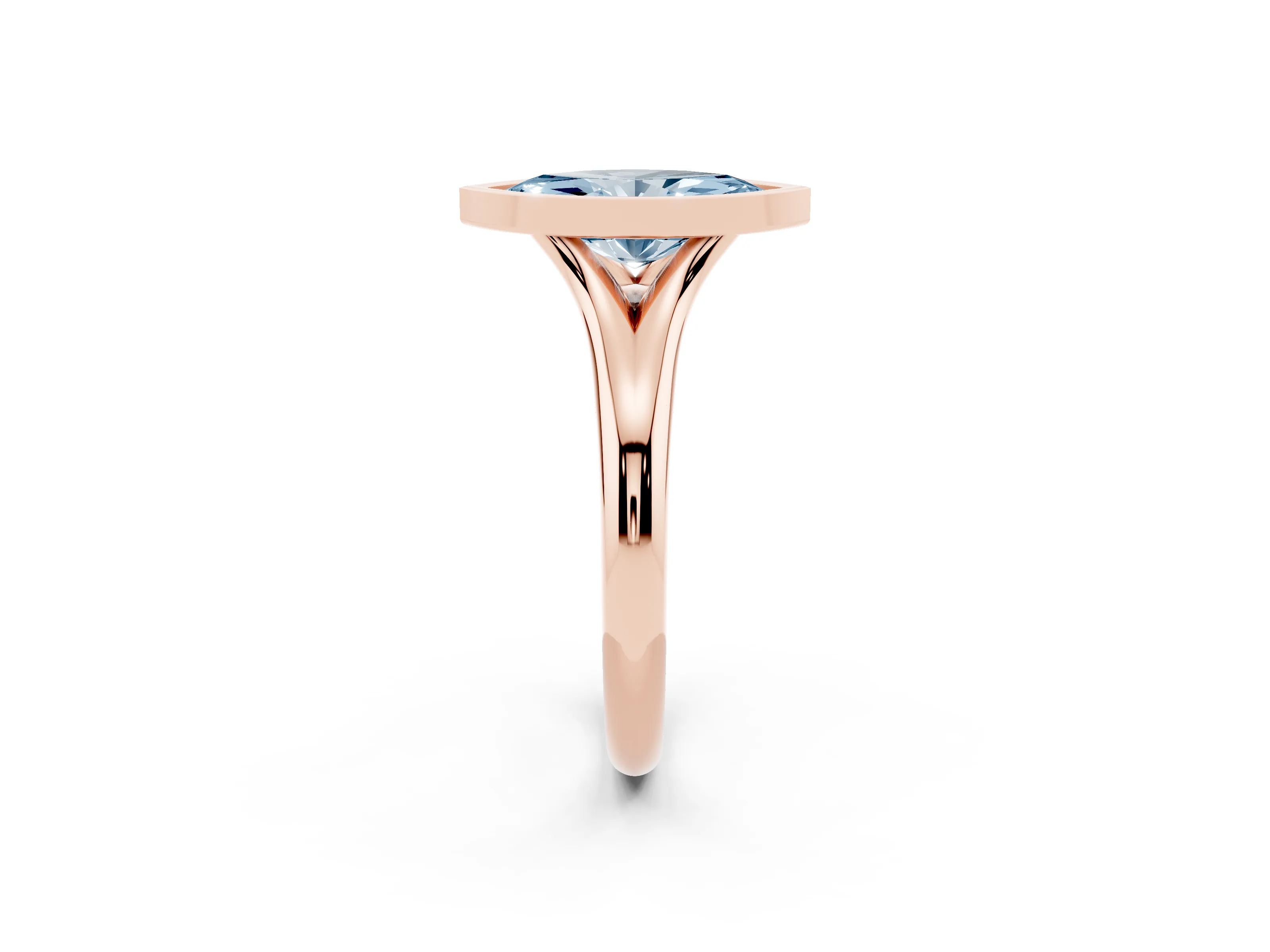 Fancy Blue Bezel Set Marquise Cut Diamond Solitaire Ring Set in Rose gold with Smooth Band