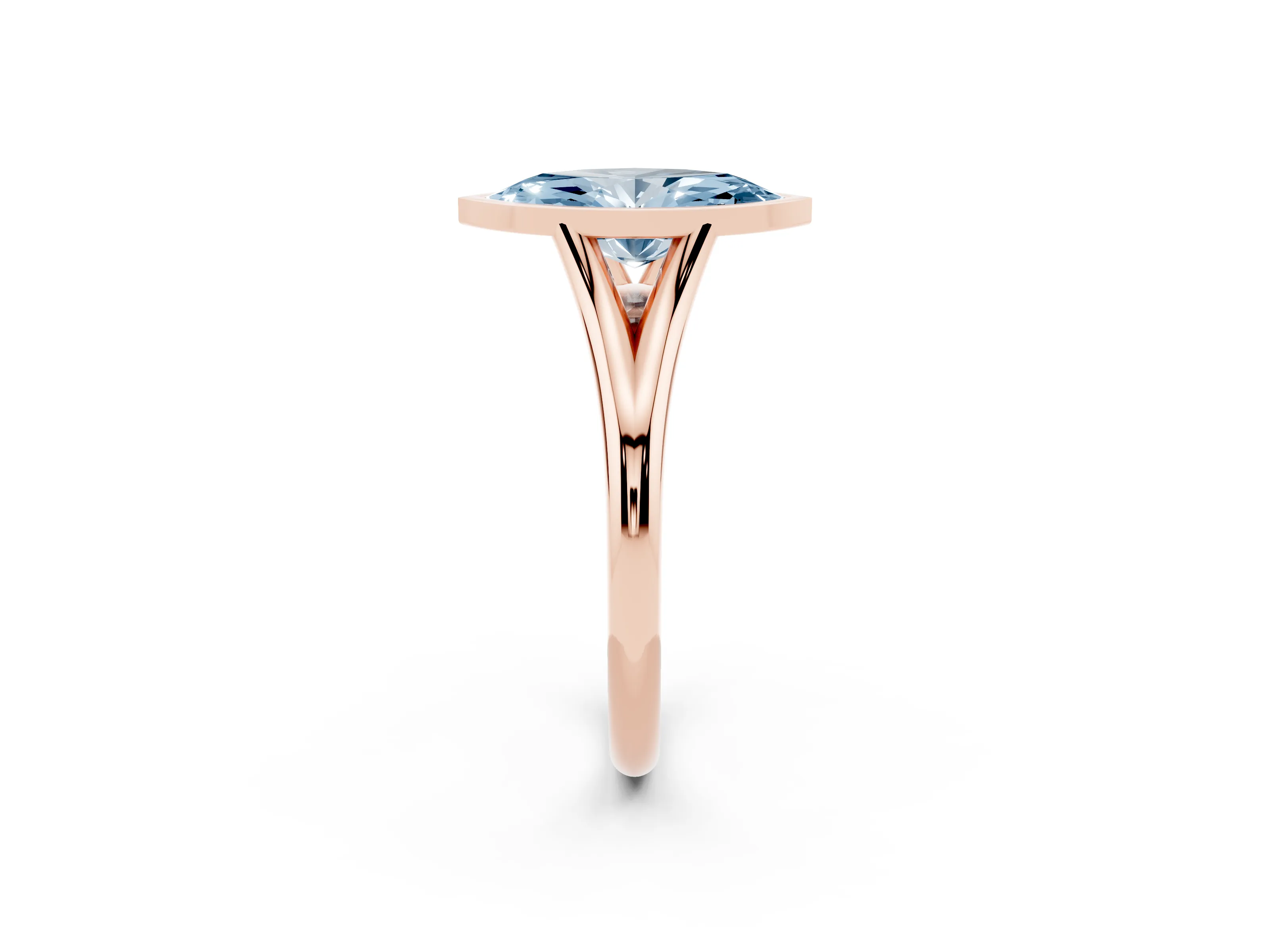 Fancy Blue Bezel Set Marquise Cut Diamond Solitaire Ring Set in Rose gold with Tapered Band