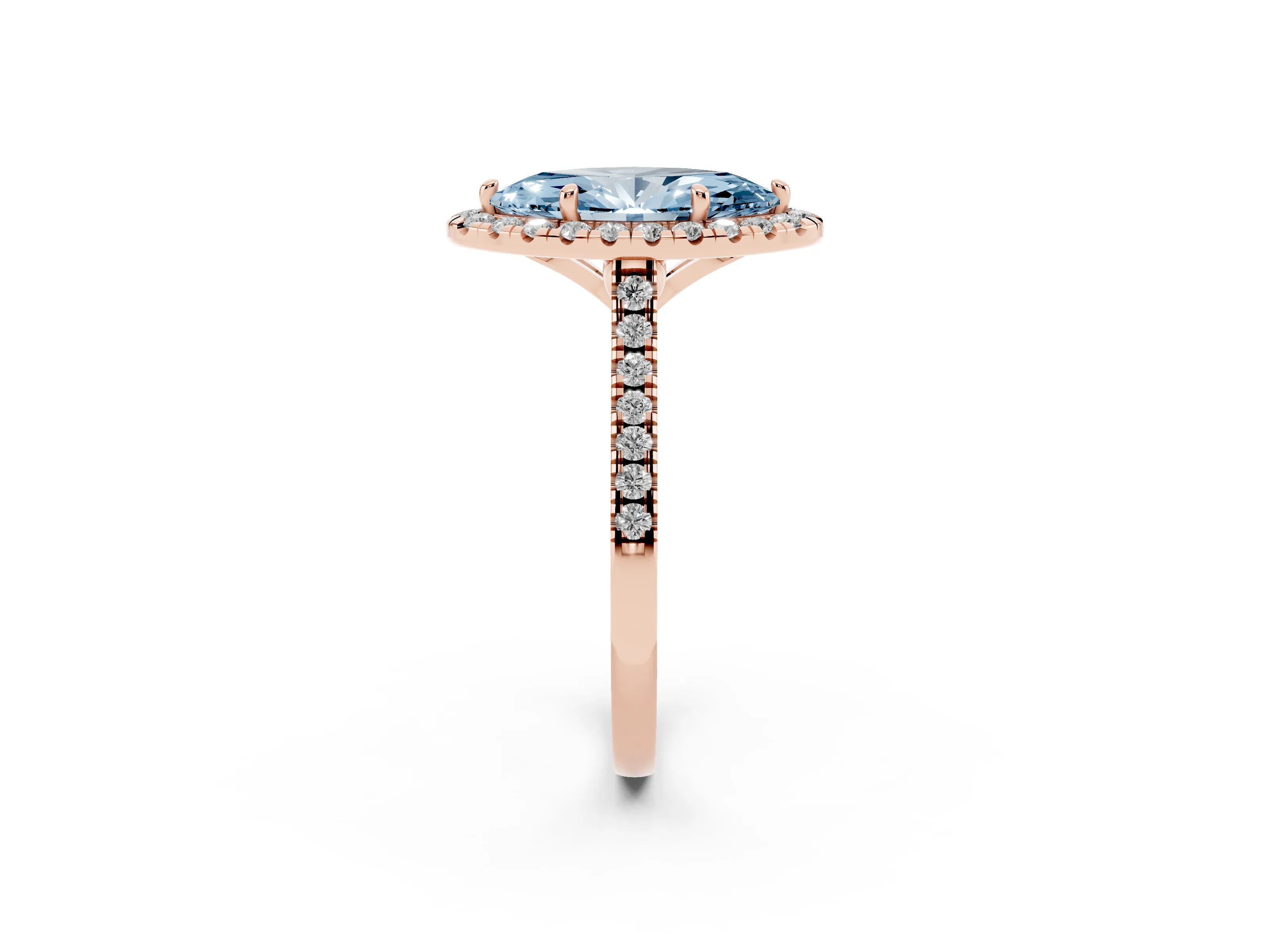 Fancy Blue Marquise Cut Diamond Cushion Halo Ring Set in Rose gold with Pavé Band
