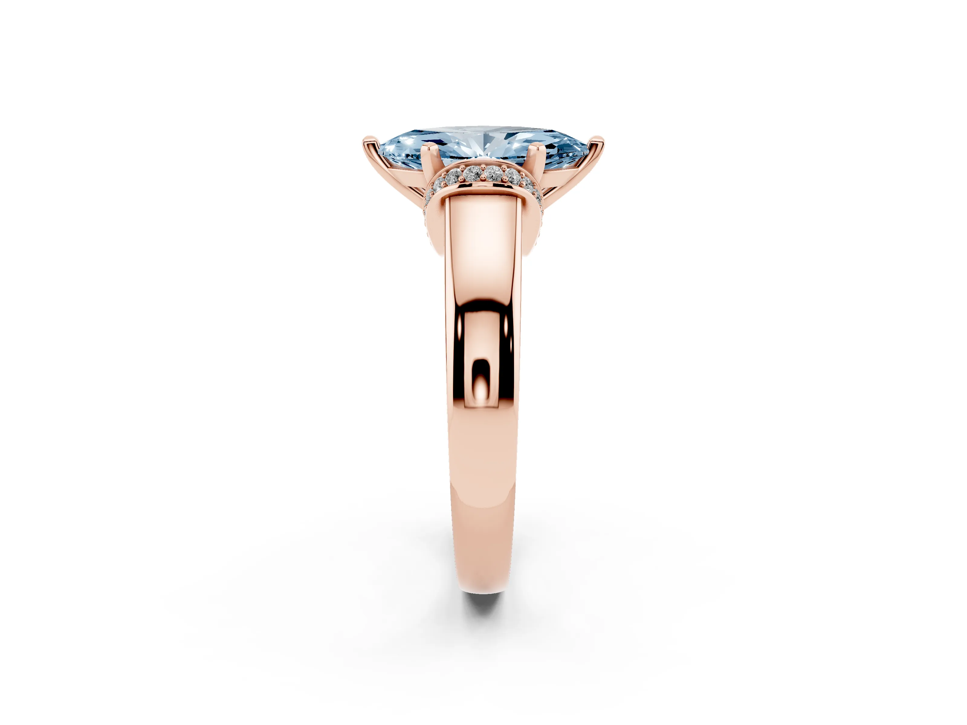 Fancy Blue Marquise Cut Diamond Pavé Band Solitaire Ring Set in Rose gold with Prong Setting