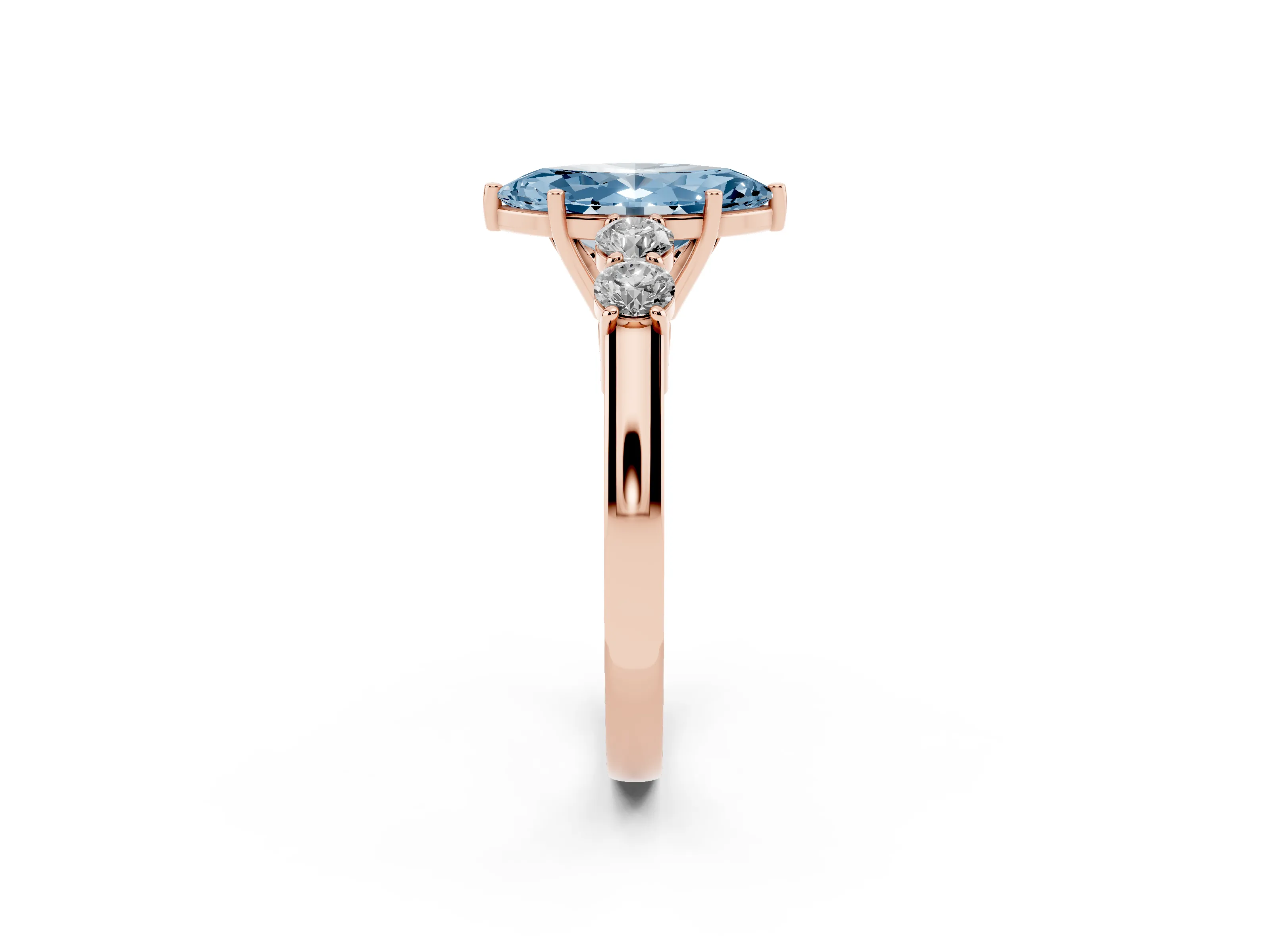 Fancy Blue Marquise Cut Diamond Five-Stone Prong Set Band Ring Set in Rose gold with Polished Band