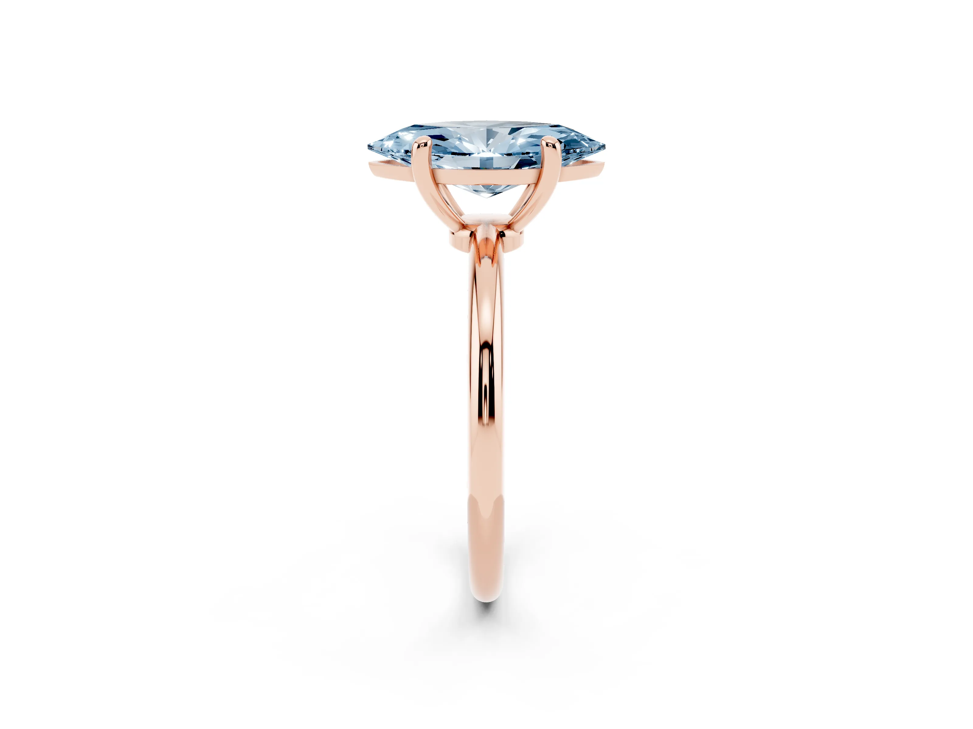Fancy Blue Marquise Cut Diamond Solitaire Ring Set in Rose gold with Secure Prong Setting on a Classic Band