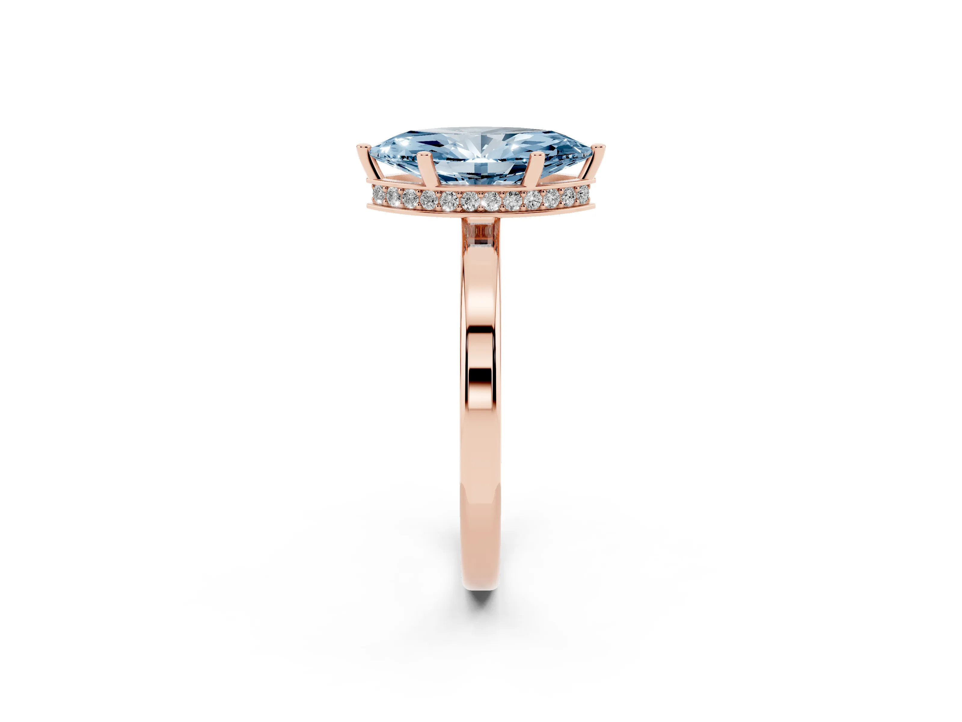 Fancy Blue Marquise Cut Diamond Solitaire Engagement Ring Set in Rose gold with Prong Setting on a Plain Band