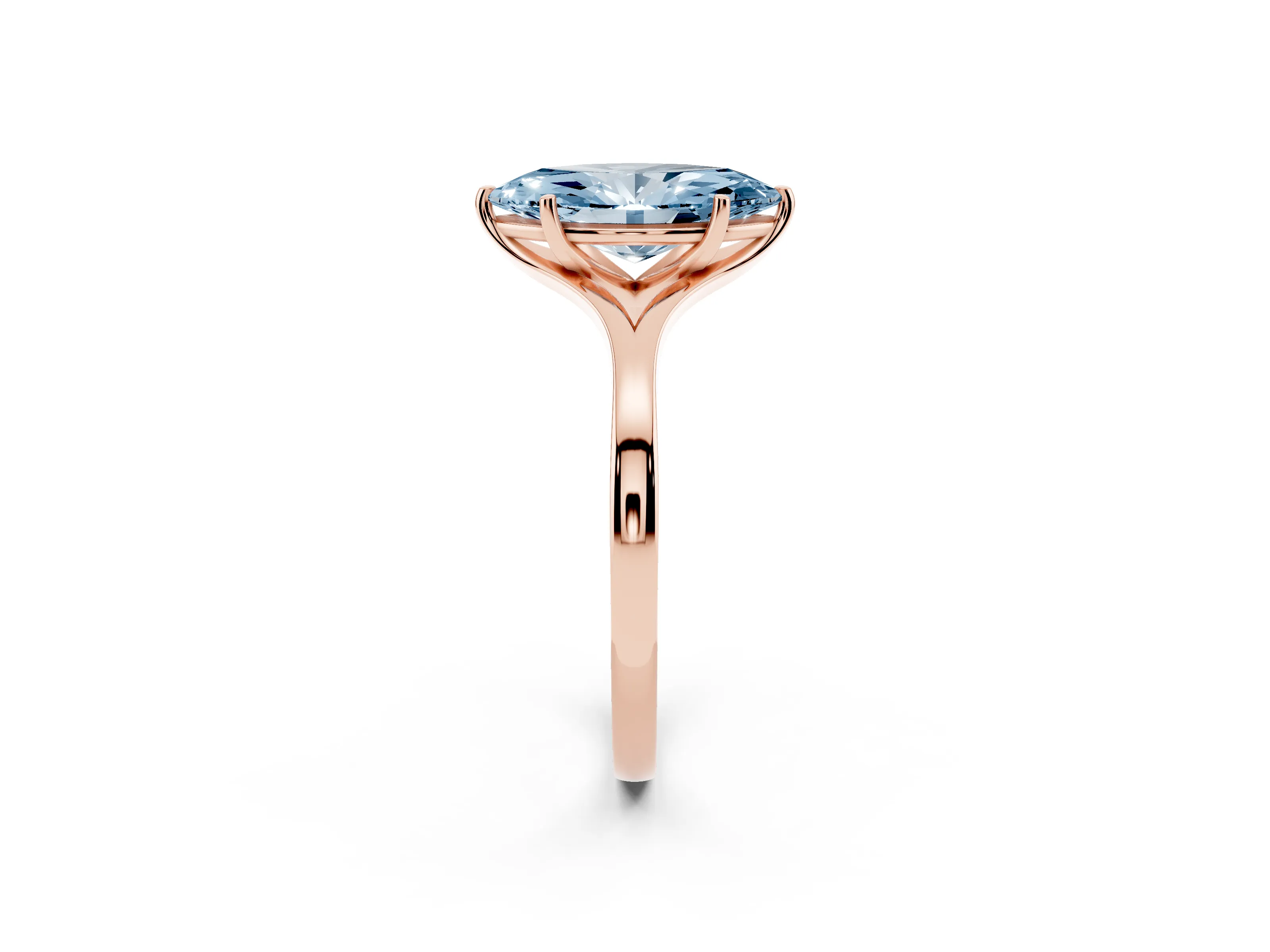 Fancy Blue Marquise Cut Diamond Solitaire Ring Set in Rose gold with Polished Tapered Band and Prong Setting