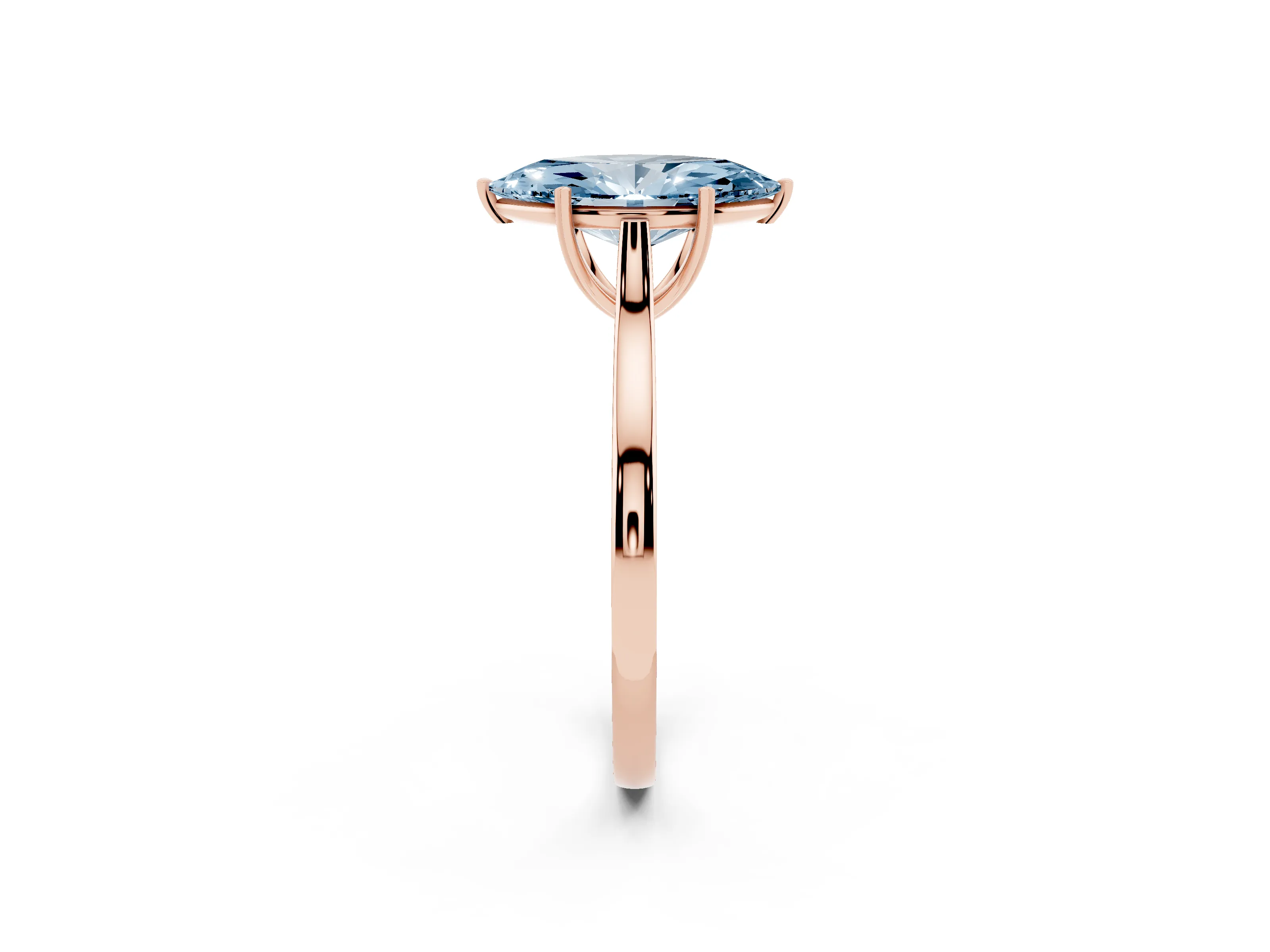Fancy Blue Marquise Cut Diamond Solitaire Heart Prong Engagement Ring Set in Rose gold with Tapered Band