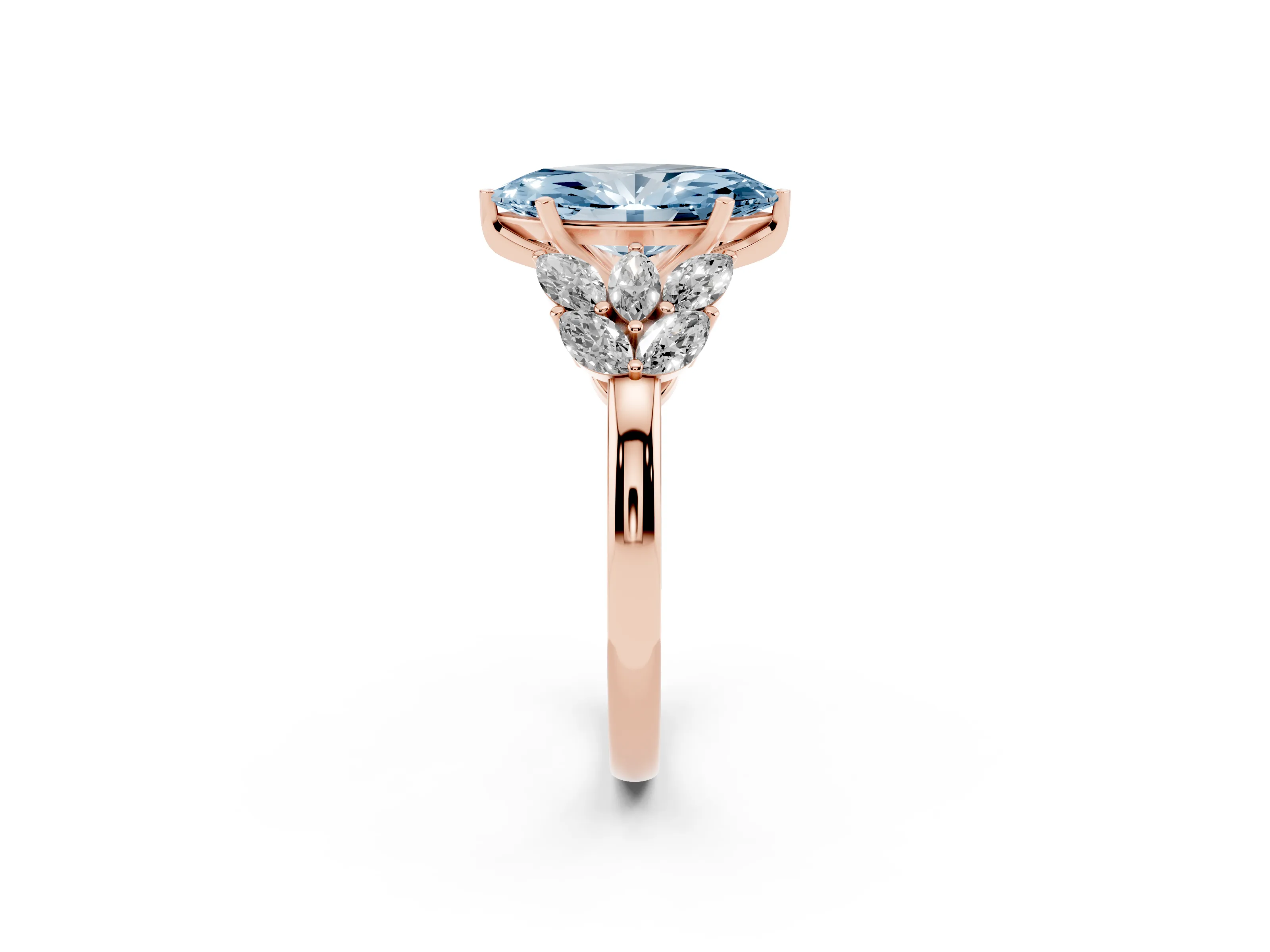 Fancy Blue Marquise Cut Diamond Cluster Leaf Design Ring Set in Rose gold with Prong Setting
