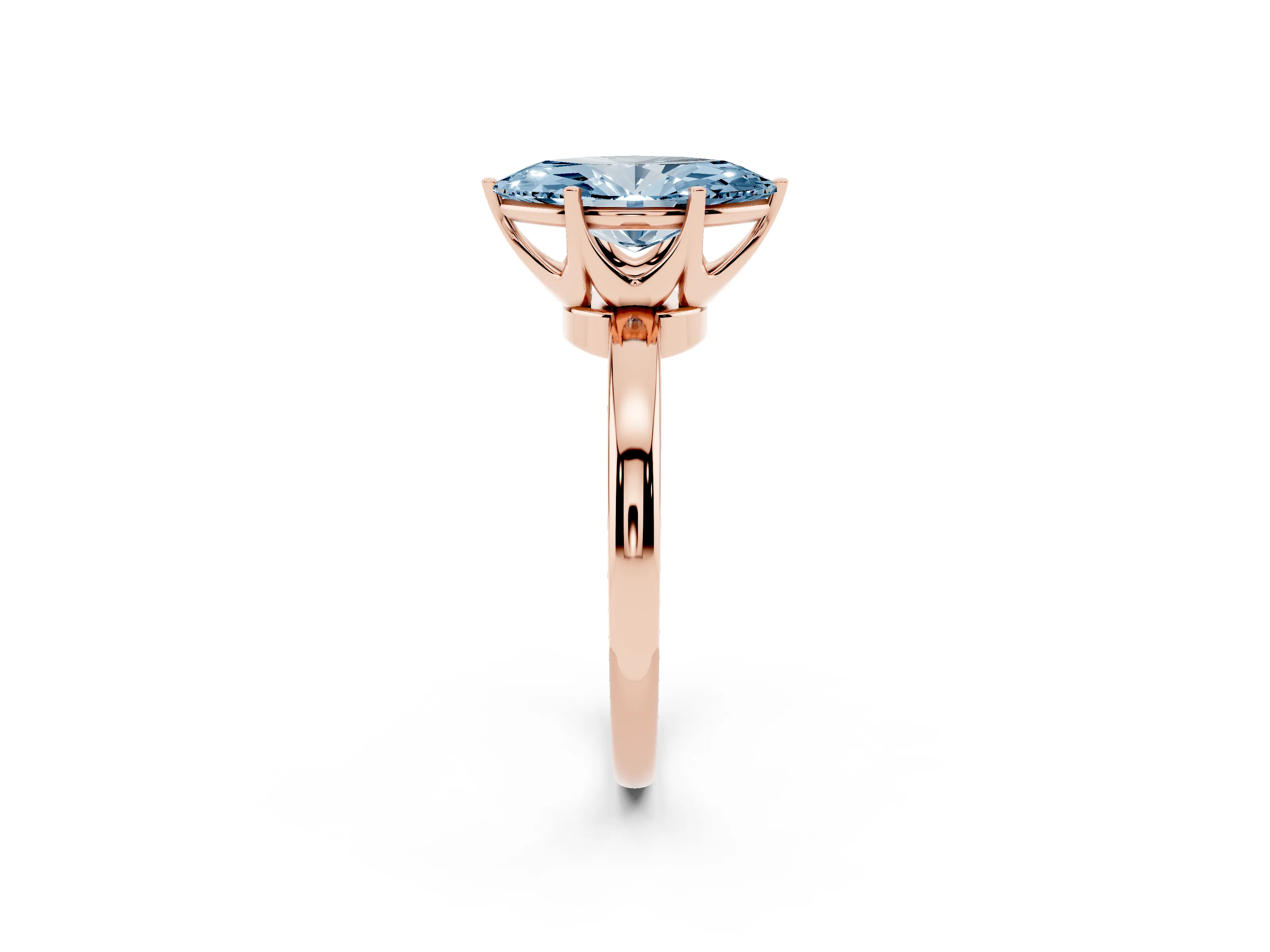 Fancy Blue Marquise Cut Diamond Solitaire Ring Set in Rose gold with Raised Prong Setting on a Classic Band