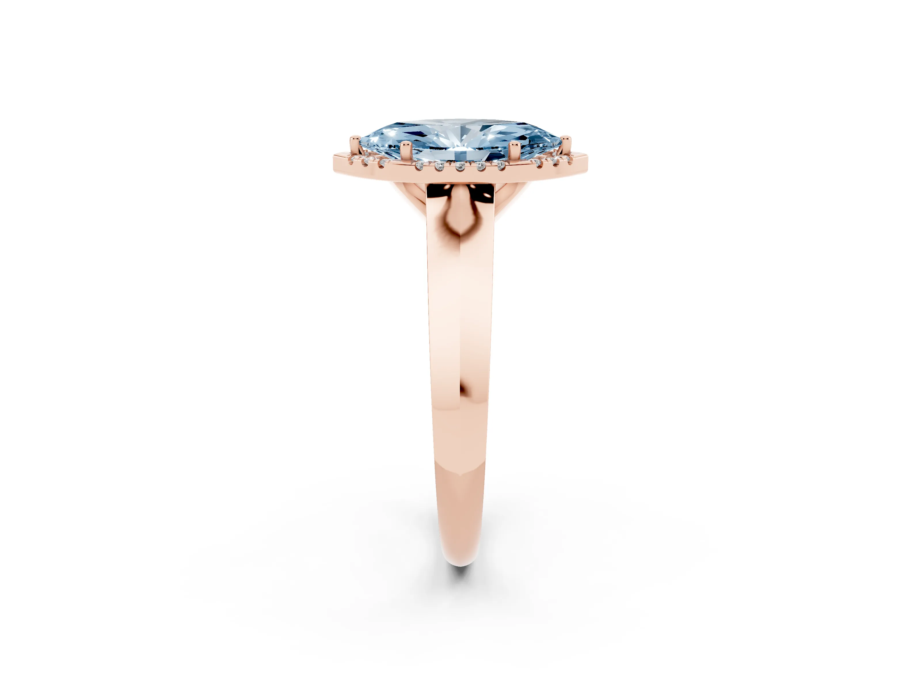 Fancy Blue Marquise Cut Diamond Halo Ring Set in Rose gold with Cathedral Band and Prong Setting