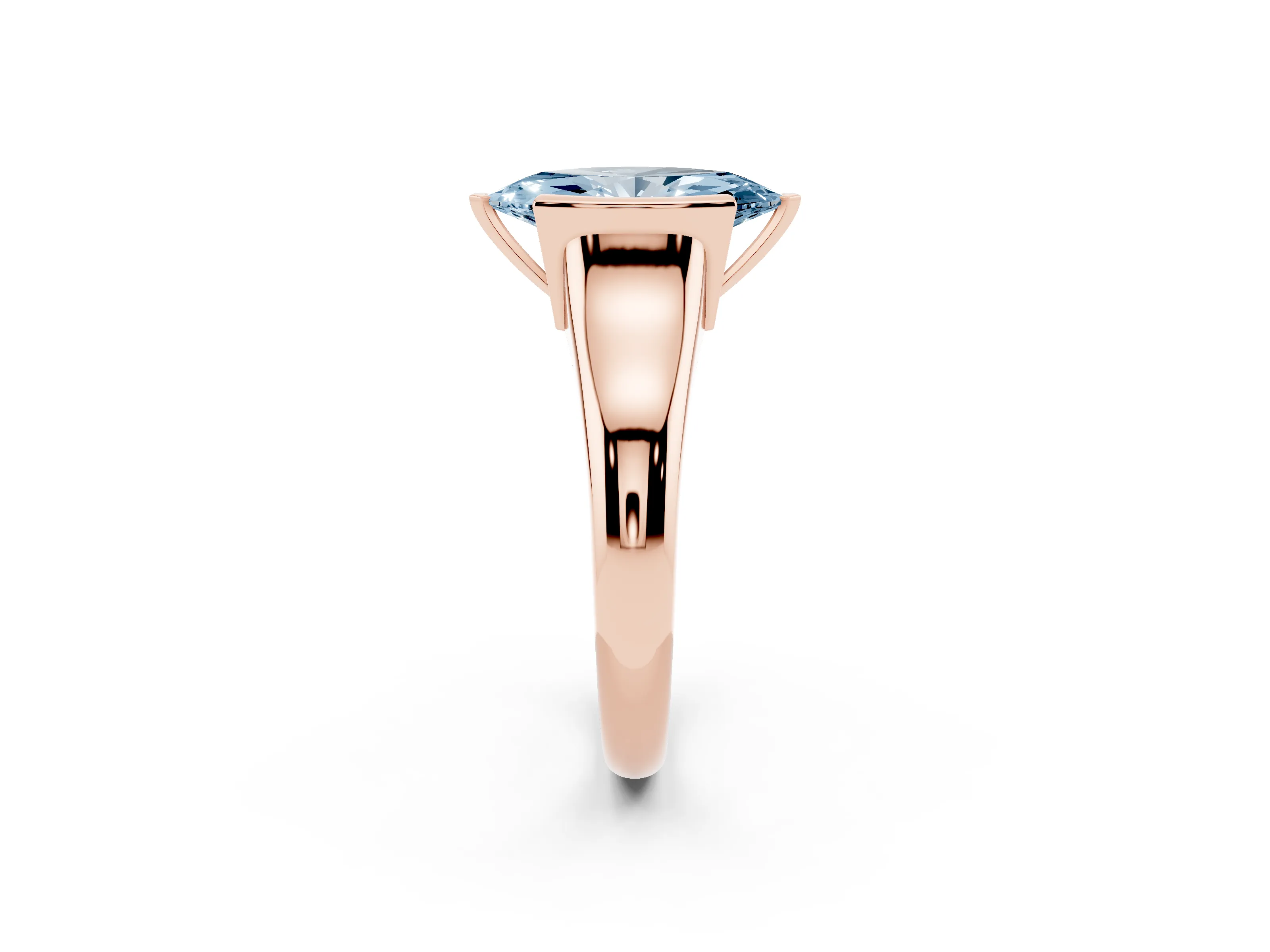 Fancy Blue Marquise Cut Diamond Solitaire Tension Set Ring Set in Rose gold with Split Shank Band
