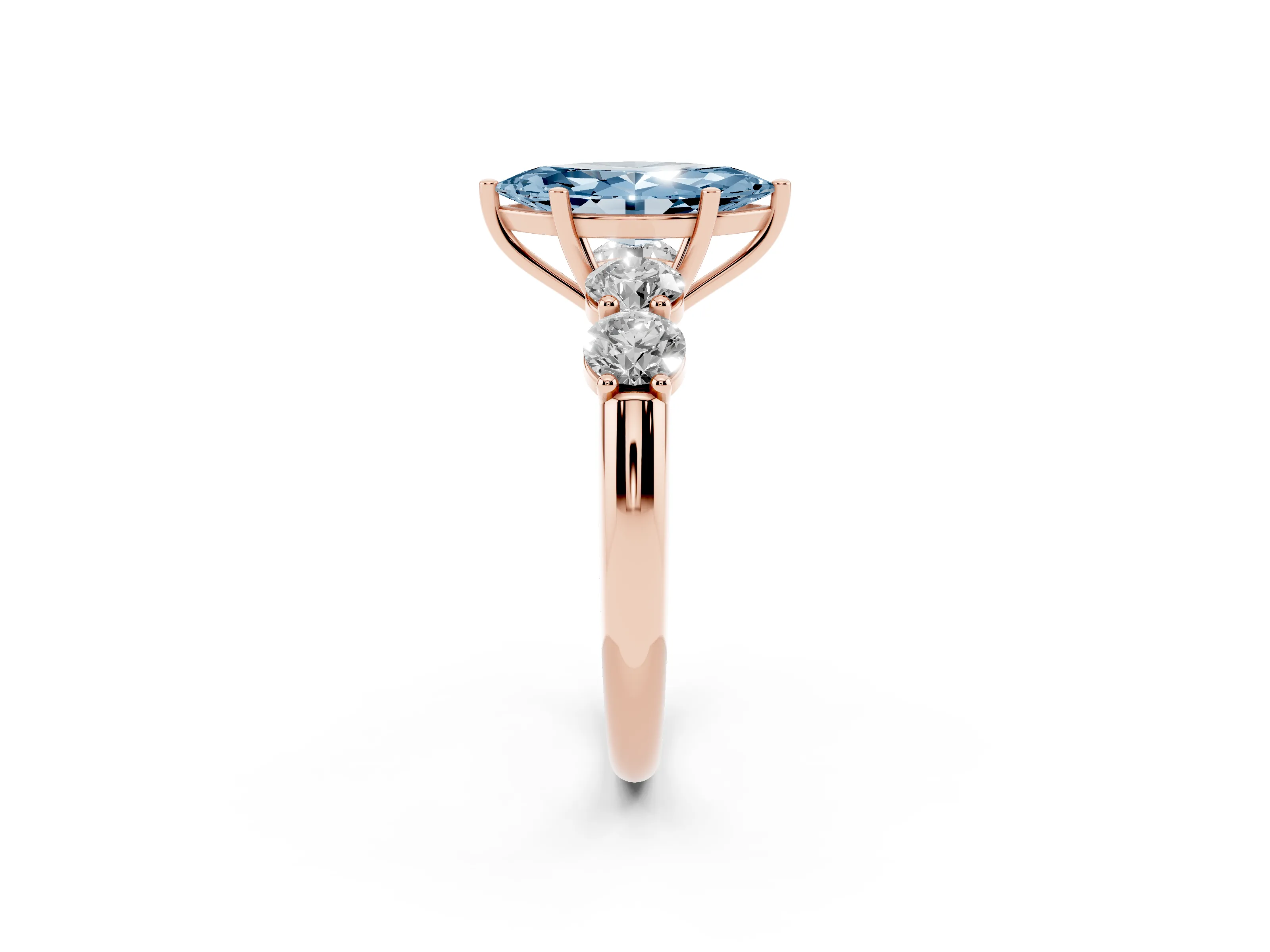Fancy Blue Marquise Cut Diamond Five-Stone Prong Set Ring Set in Rose gold with Classic Band