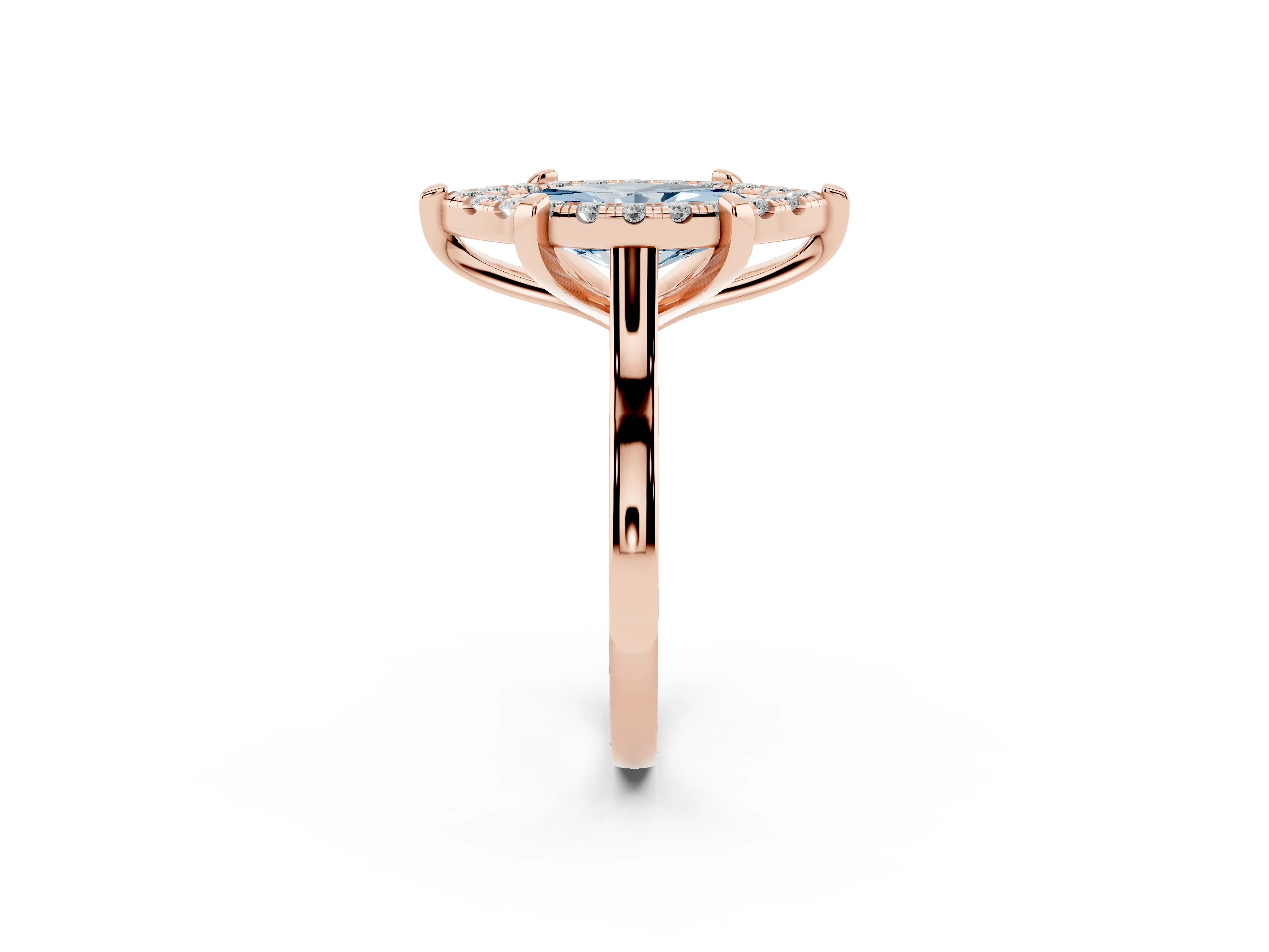 Fancy Blue Marquise Cut Diamond Cluster Halo Solitaire Ring Set in Rose gold with Prong Setting