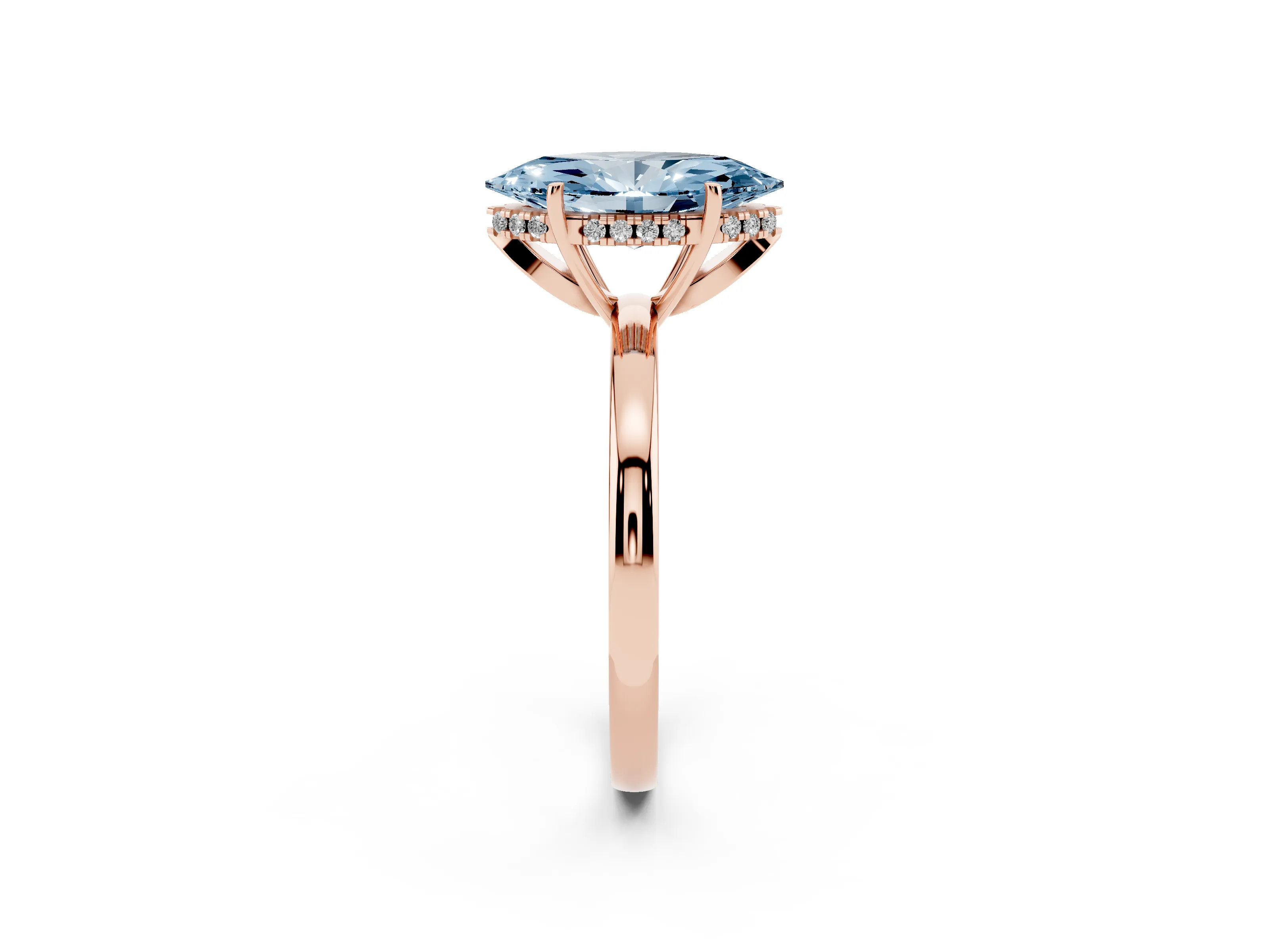 Fancy Blue Marquise Cut Diamond Solitaire Ring Set in Rose gold with Plain Band and Prong Setting