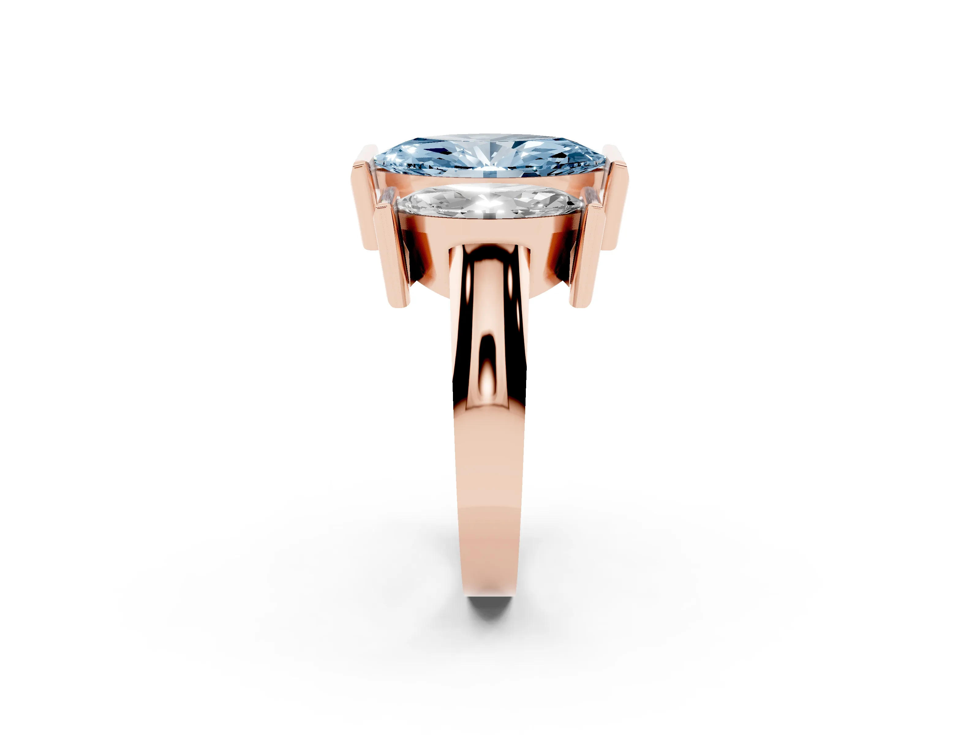 Fancy Blue Marquise Cut Diamond Three-Stone Channel Set Ring Set in Rose gold with Smooth Polished Band