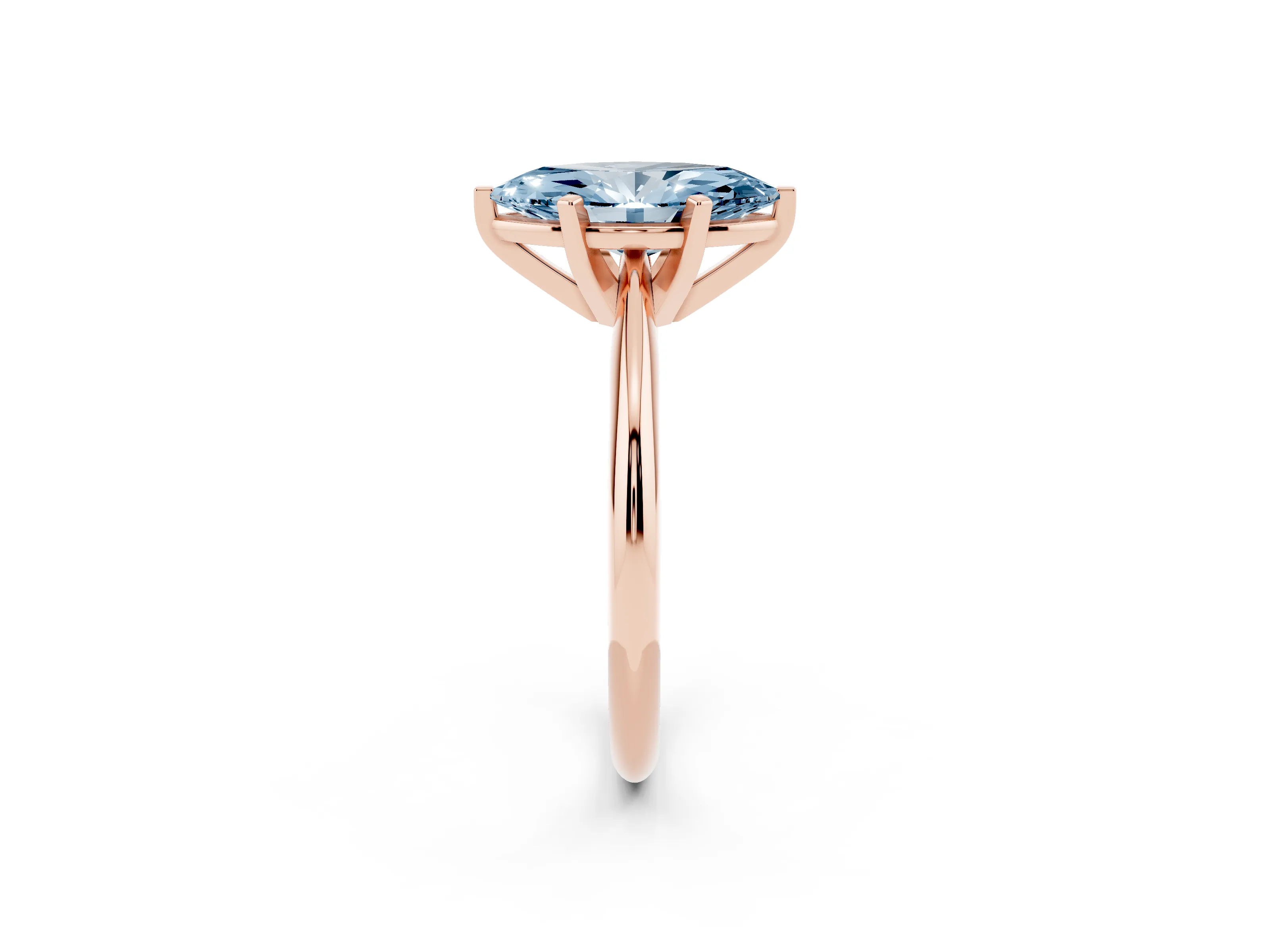 Fancy Blue Marquise Cut Diamond Solitaire Ring Set in Rose gold with Prong Setting on a Plain Round Band