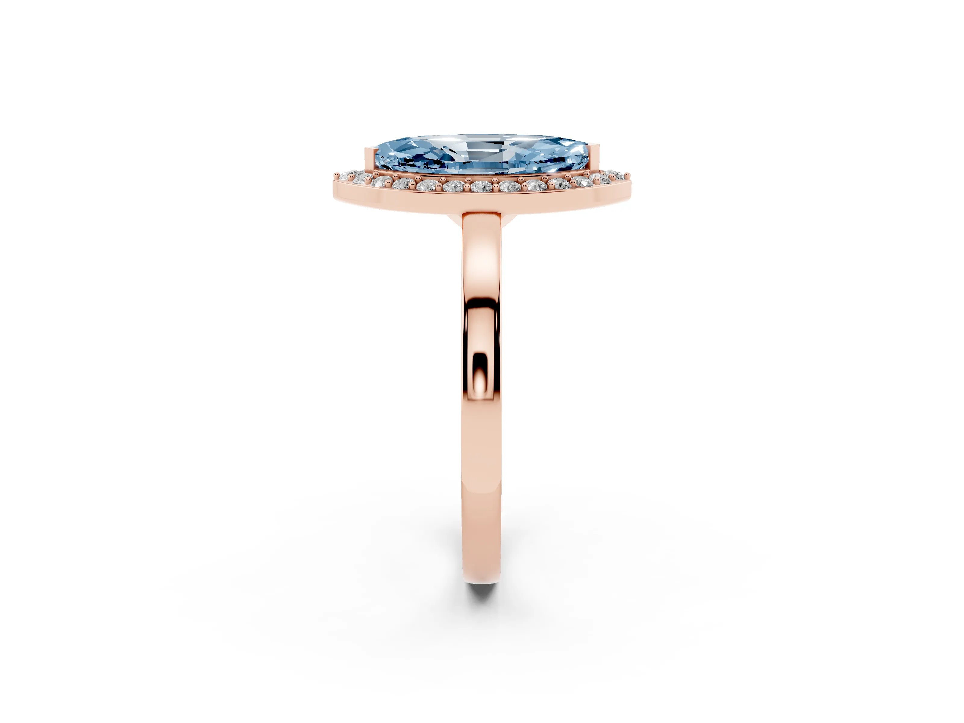 Fancy Blue Marquise Cut Diamond Halo Ring Set in Rose gold with Solitaire Band and Prong Setting