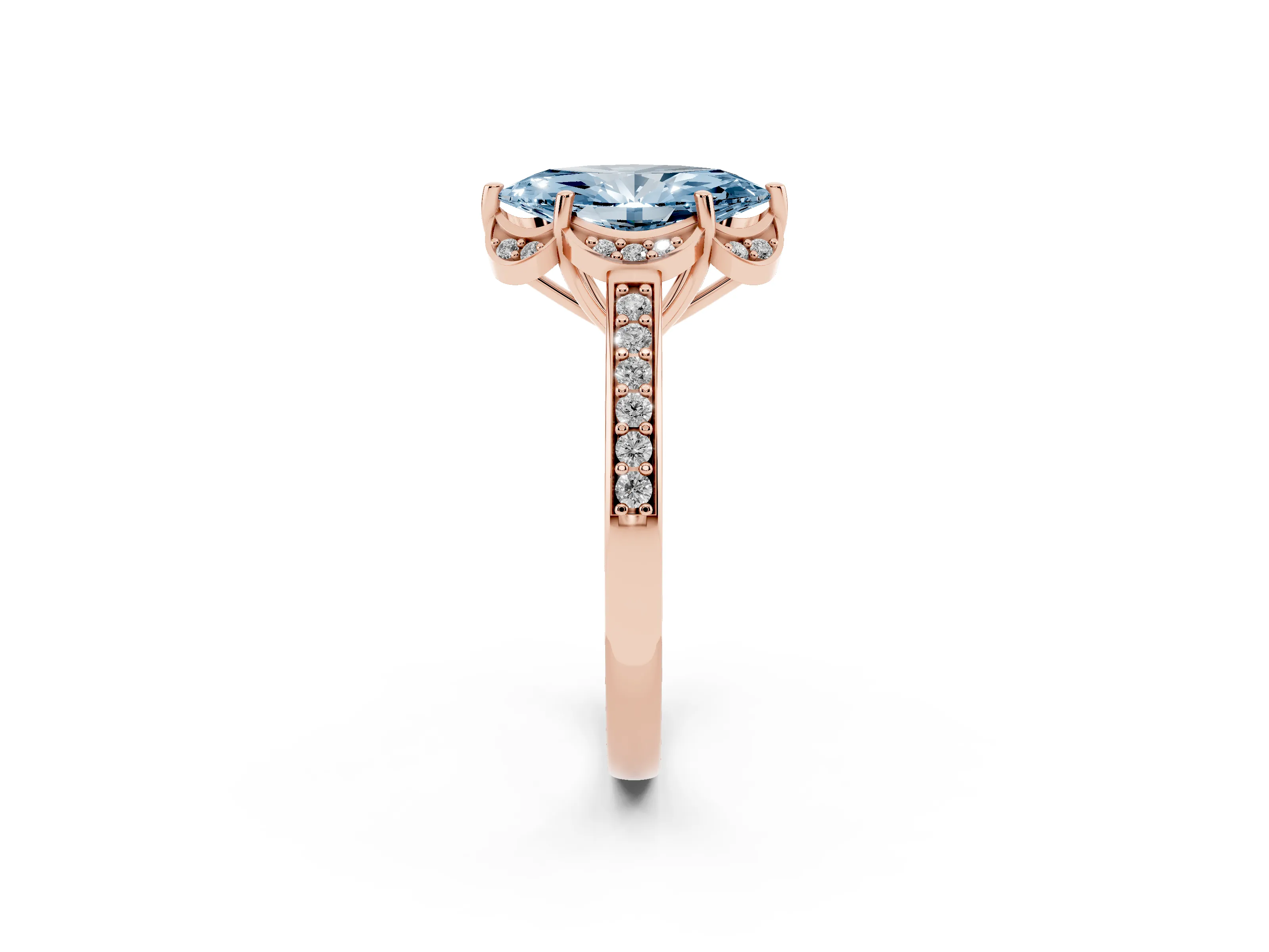 Fancy Blue Marquise Cut Diamond Halo Ring Set in Rose gold with Channel Set Band and Prong Setting